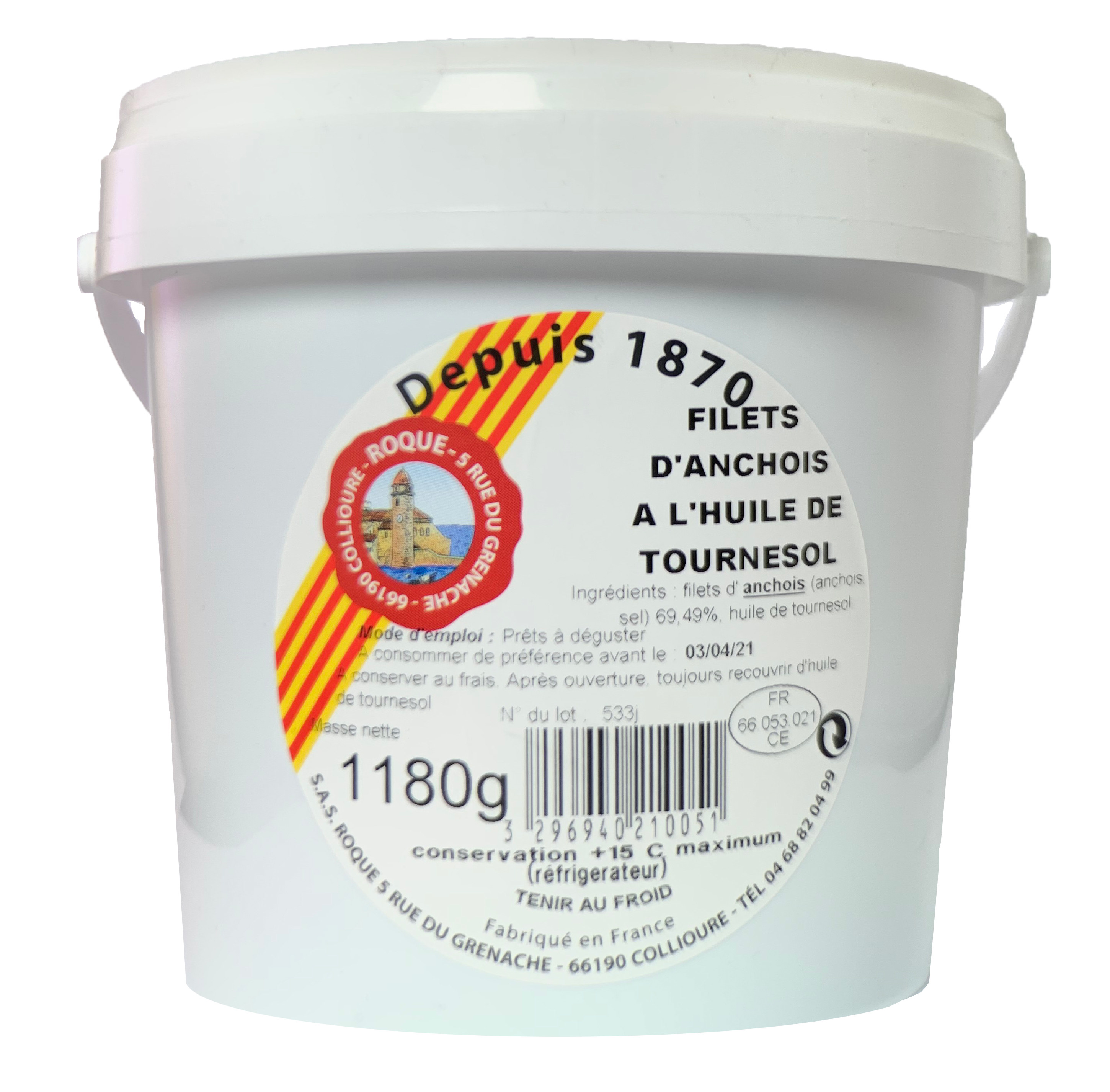 SEAU FILETS D'ANCHOIS A L'HUILE 1180 G