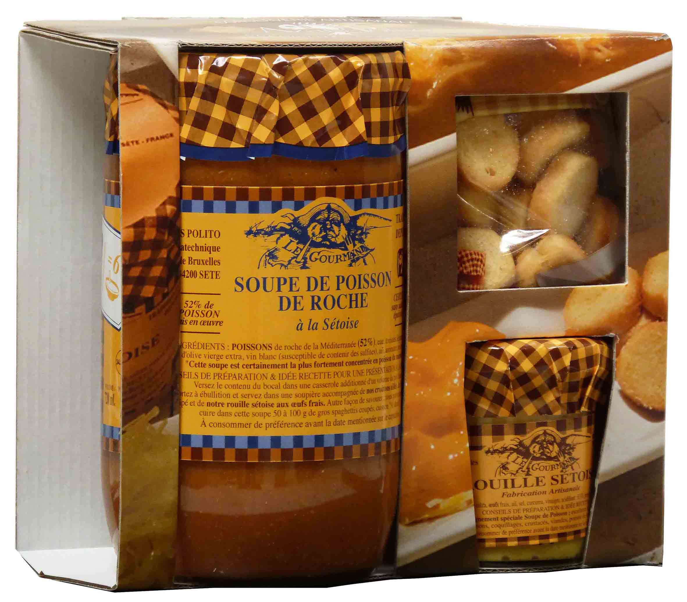 Coffret Soupe de Poisson de Roche 72cl + Rouille Setoise 12cl + Croutons a l\'Ail 75g