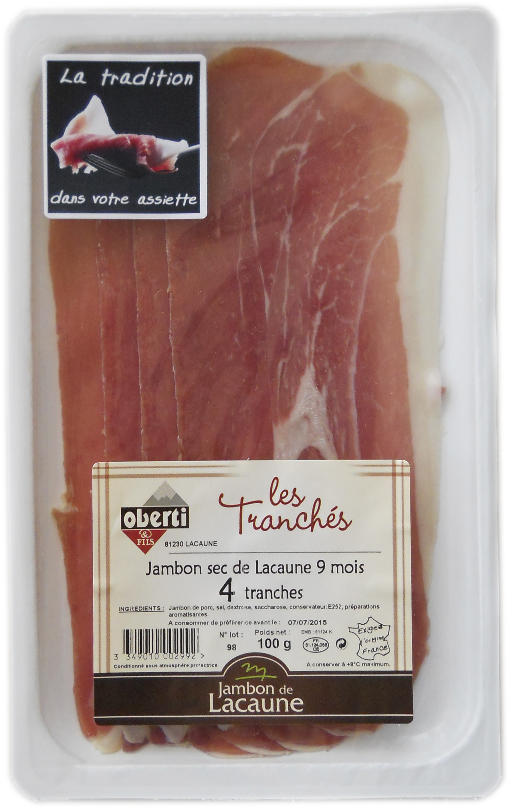 Jambon de Lacaune 9 mois 4 tranches 100g IGP