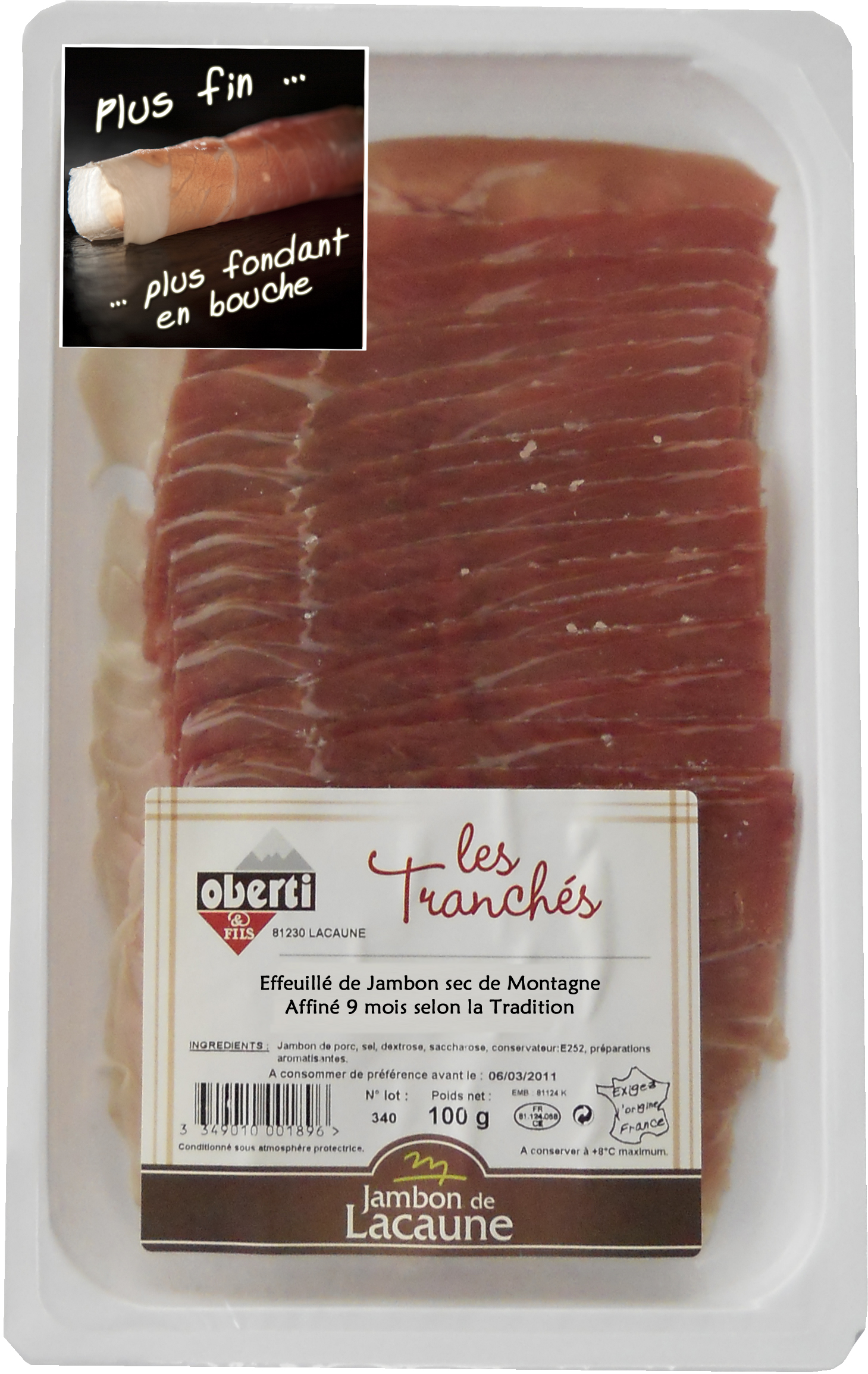 Effeuilles jambon de Lacaune 9 mois 100g IGP