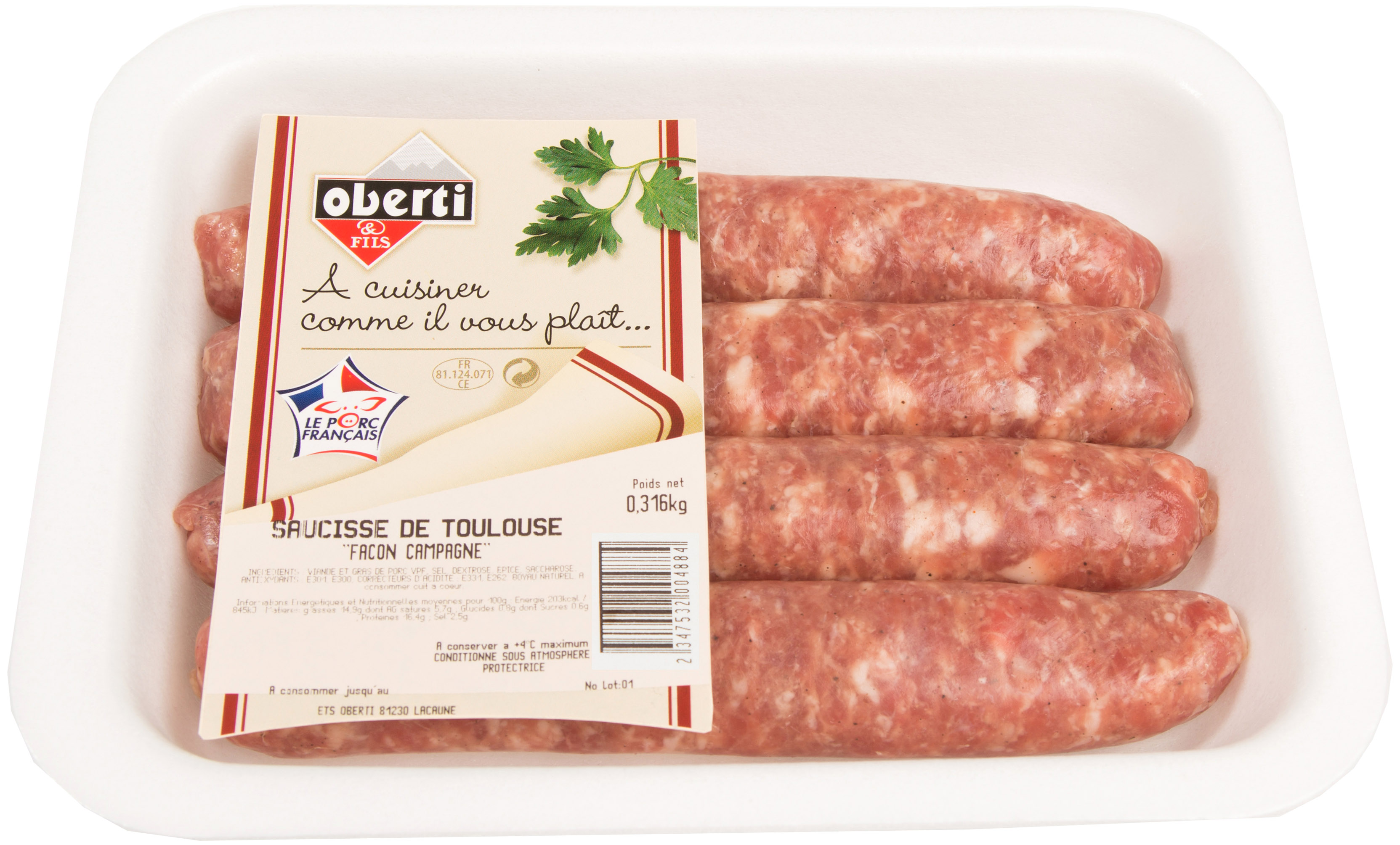 Saucisse fraiche superieure x4 facon campagne VPF 400g
