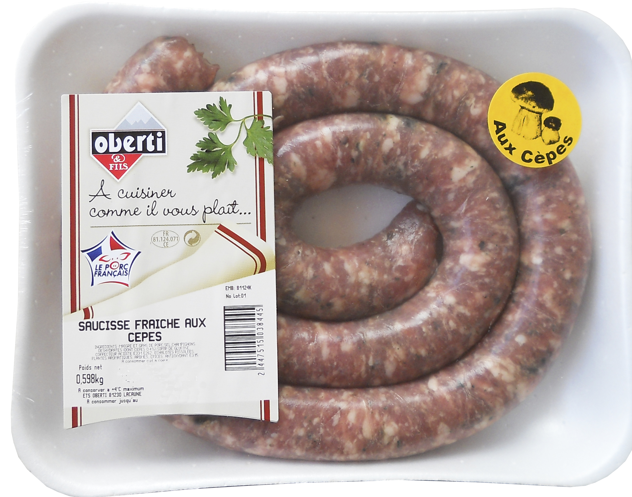Saucisse fraiche aux cepes VPF 600g