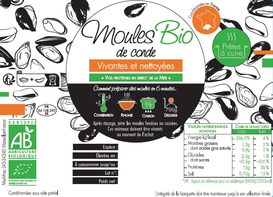 Moules BIO de Méditerranée en barquettes