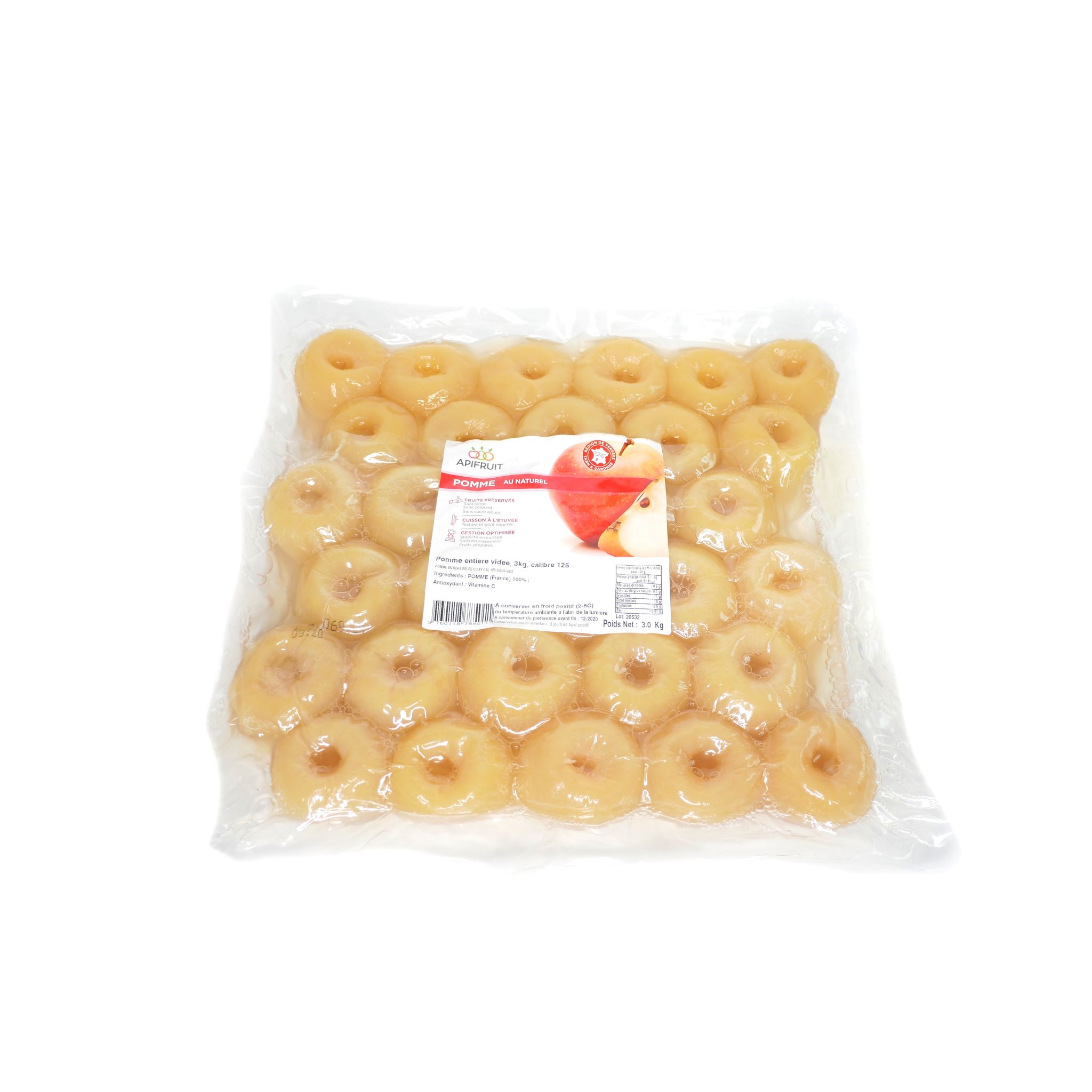 Pomme HVE, type golden, entiere rangee cuite sous vide, 3Kg
