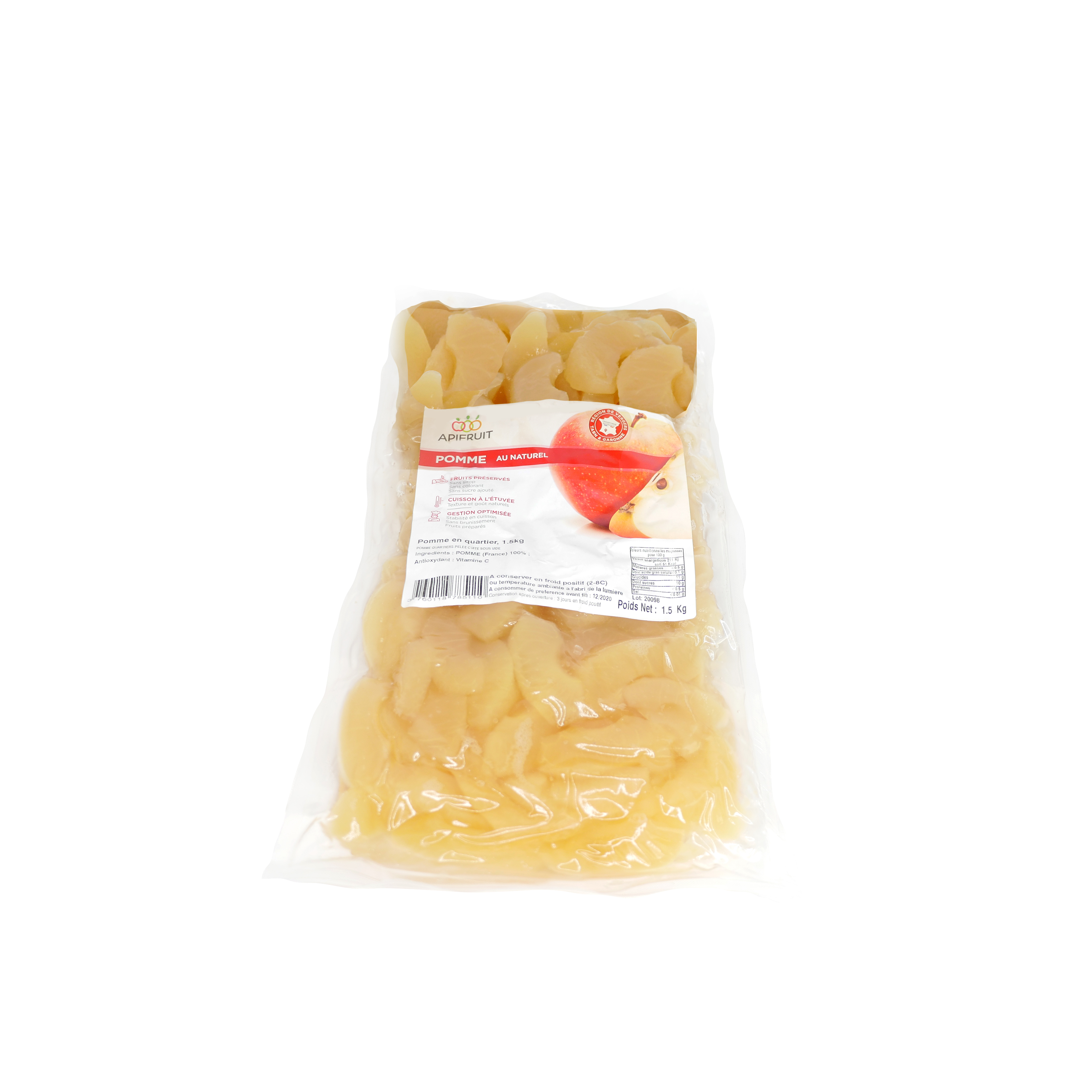 Pomme HVE en quartier cuite sous vide, 1.5kg