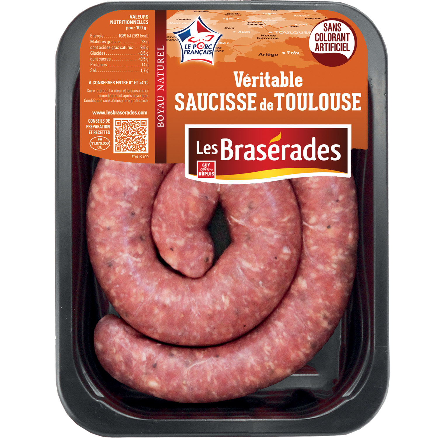 Veritable saucisse de Toulouse brasse 400g
