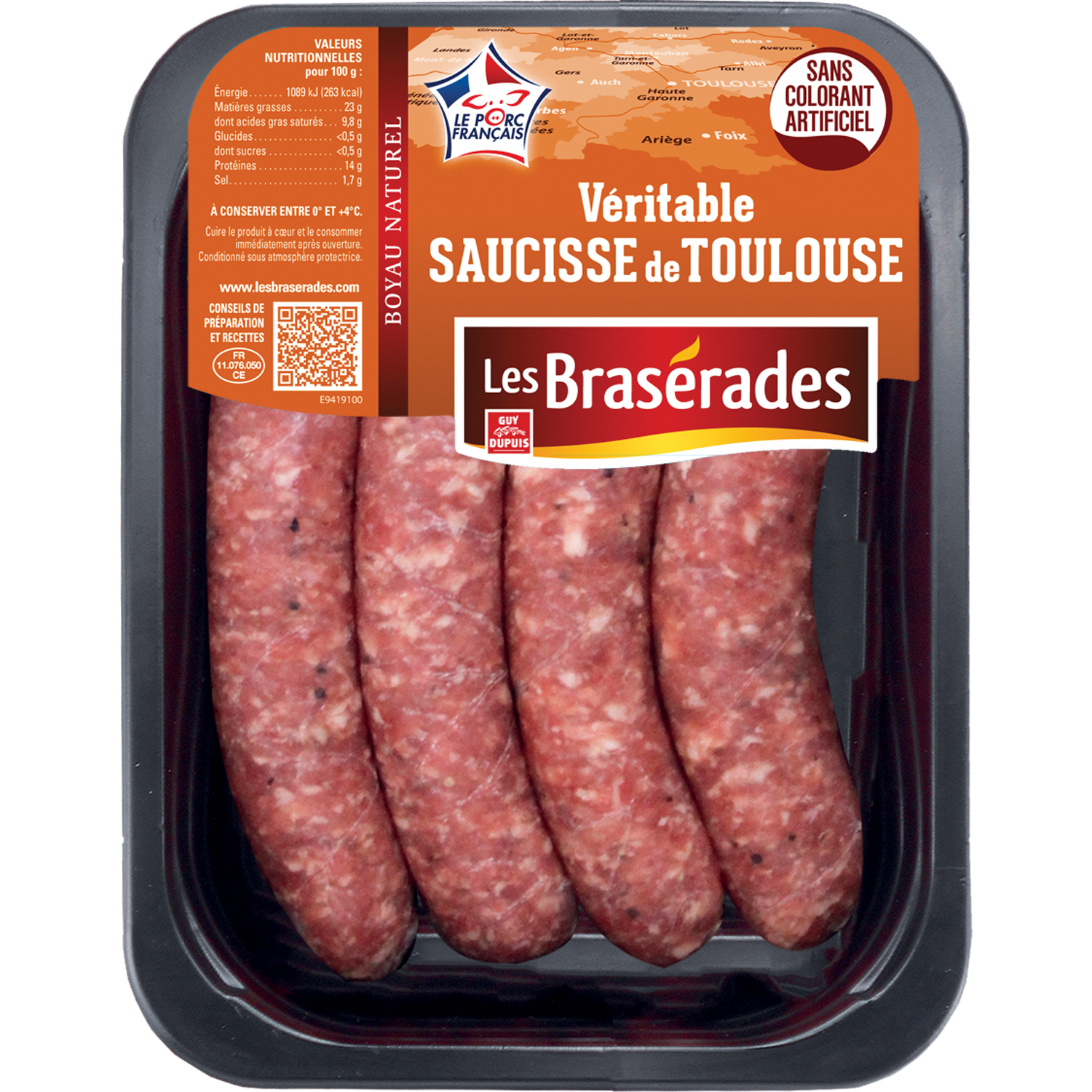 Veritable saucisse de Toulouse portion 4x100g