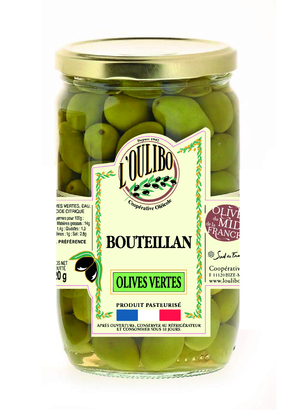Olives vertes Bouteillan pasteurisees