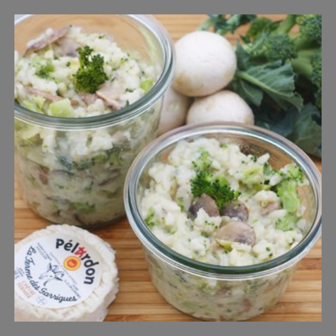Risotto pelardon brocolis champignons