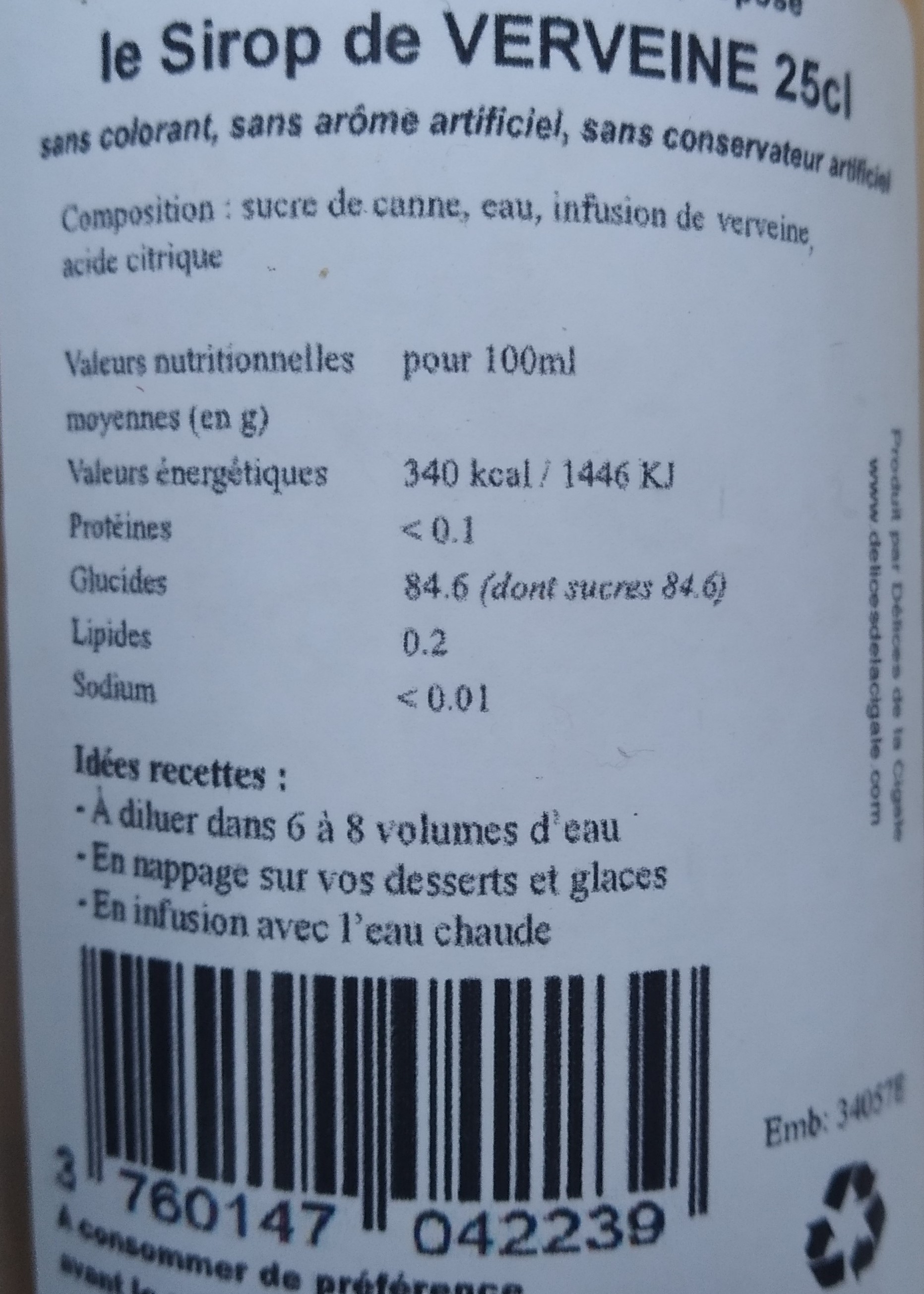 Sirop artisanal de Verveine