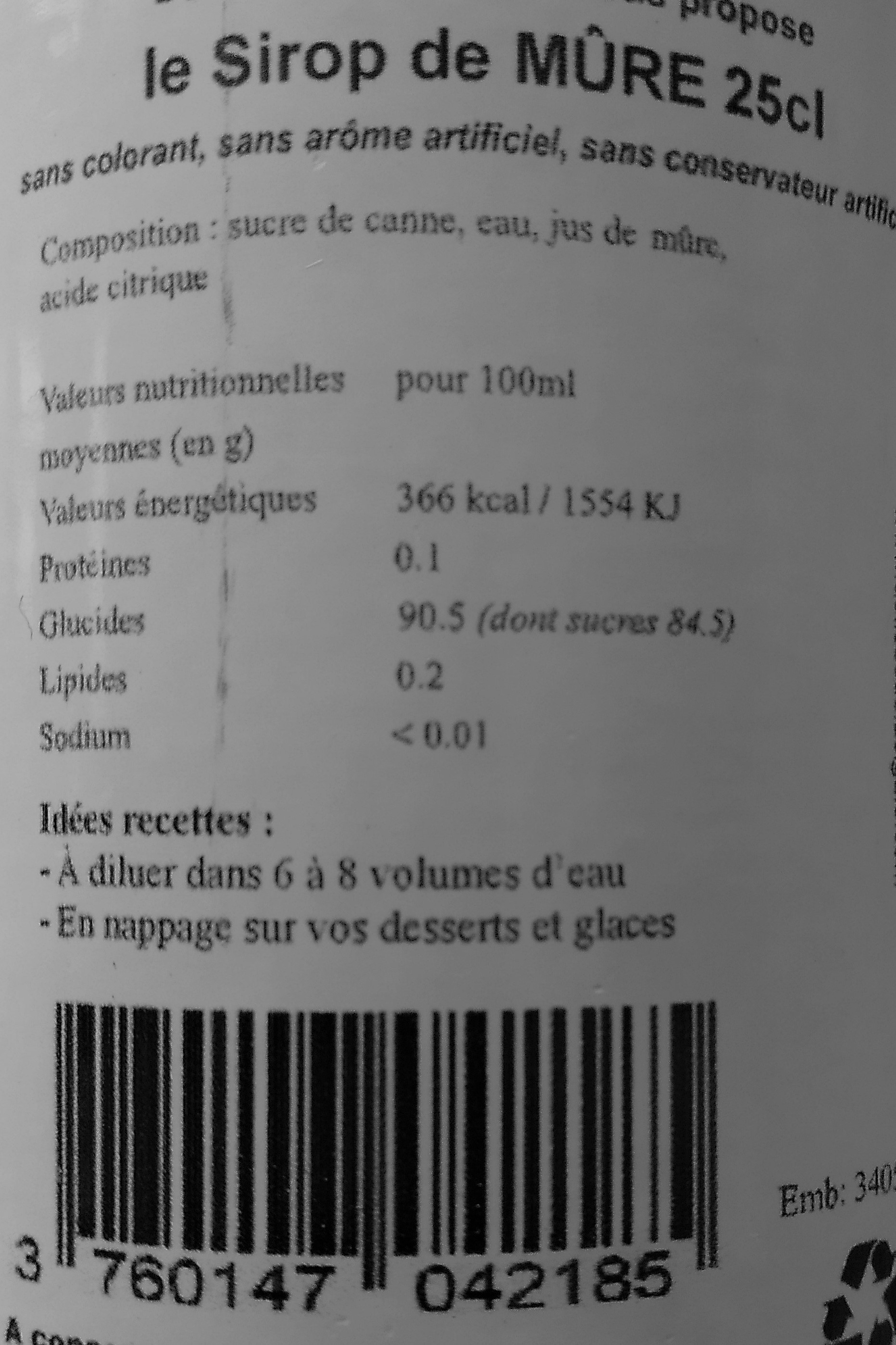 Sirop artisanal de Mure