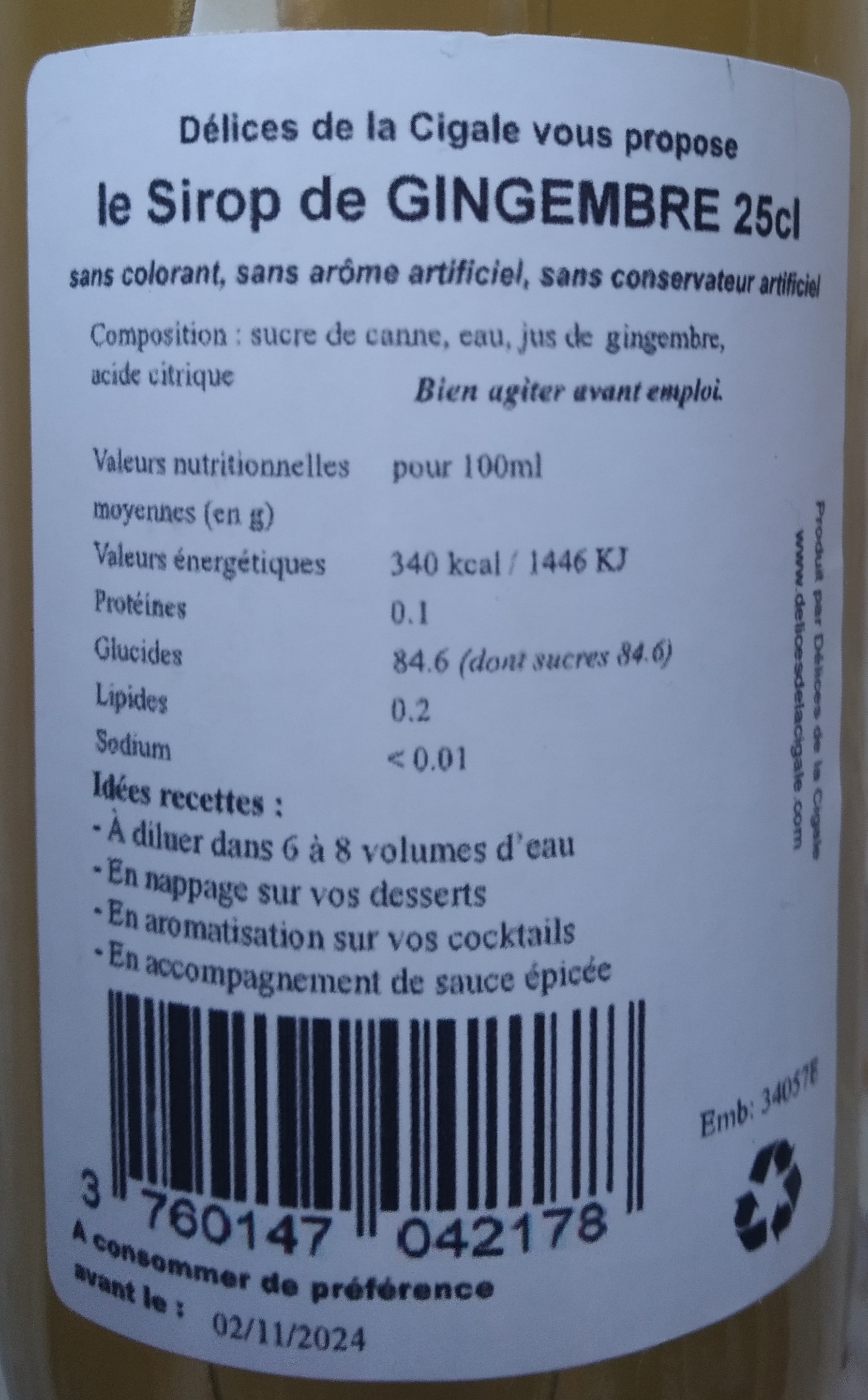 Sirop artisanal de Gingembre