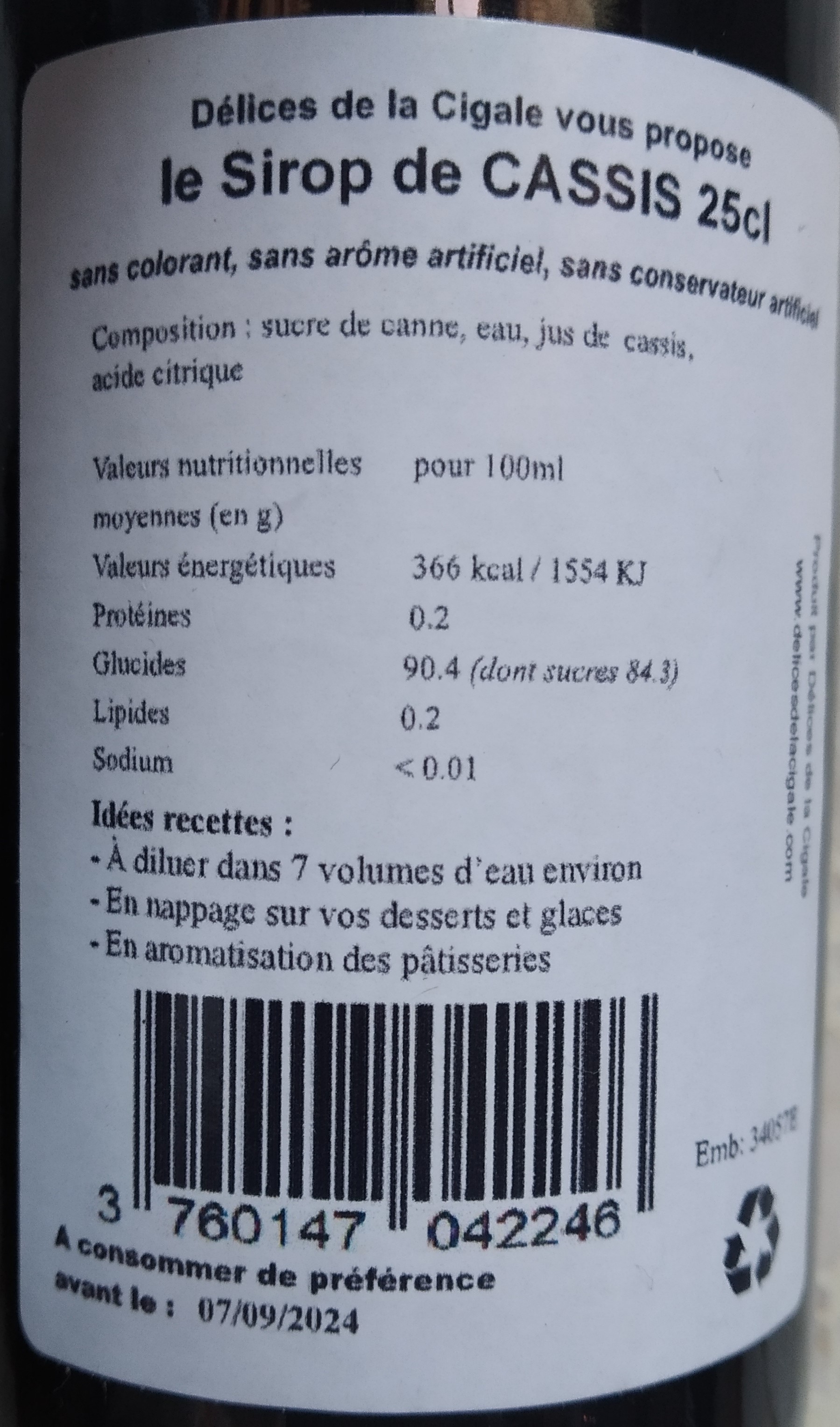 Sirop artisanal de Cassis