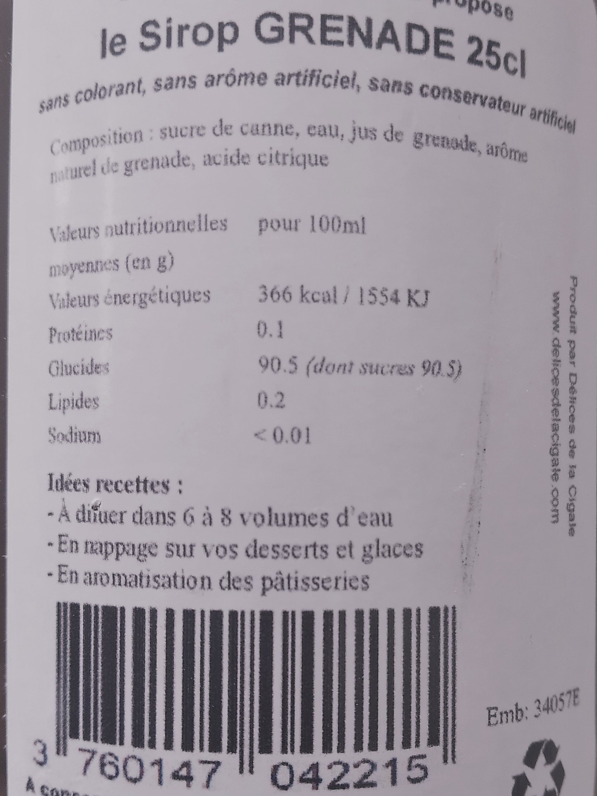 Sirop artisanal de Grenade