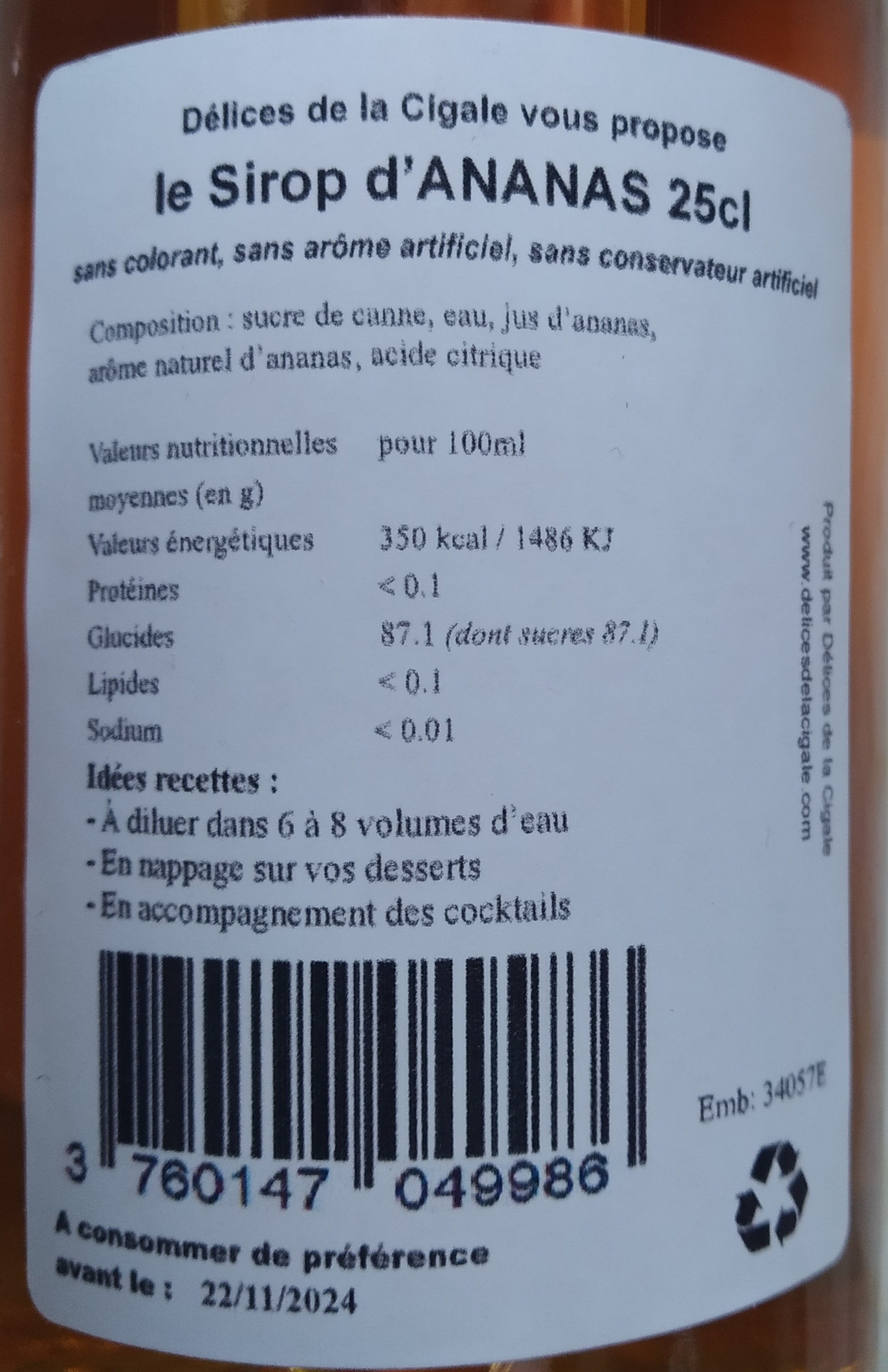 Sirop artisanal d Ananas