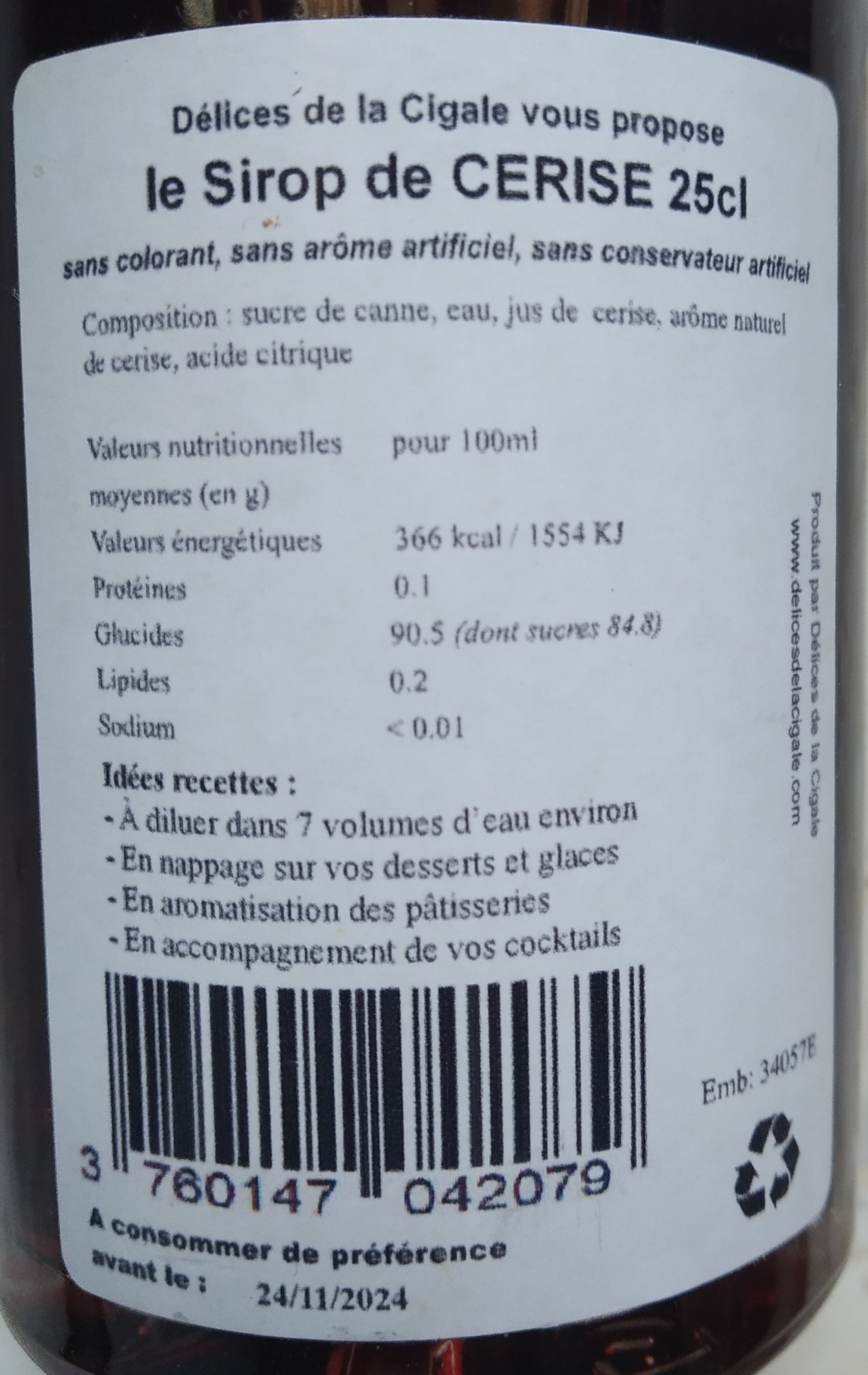 Sirop artisanal de Cerise