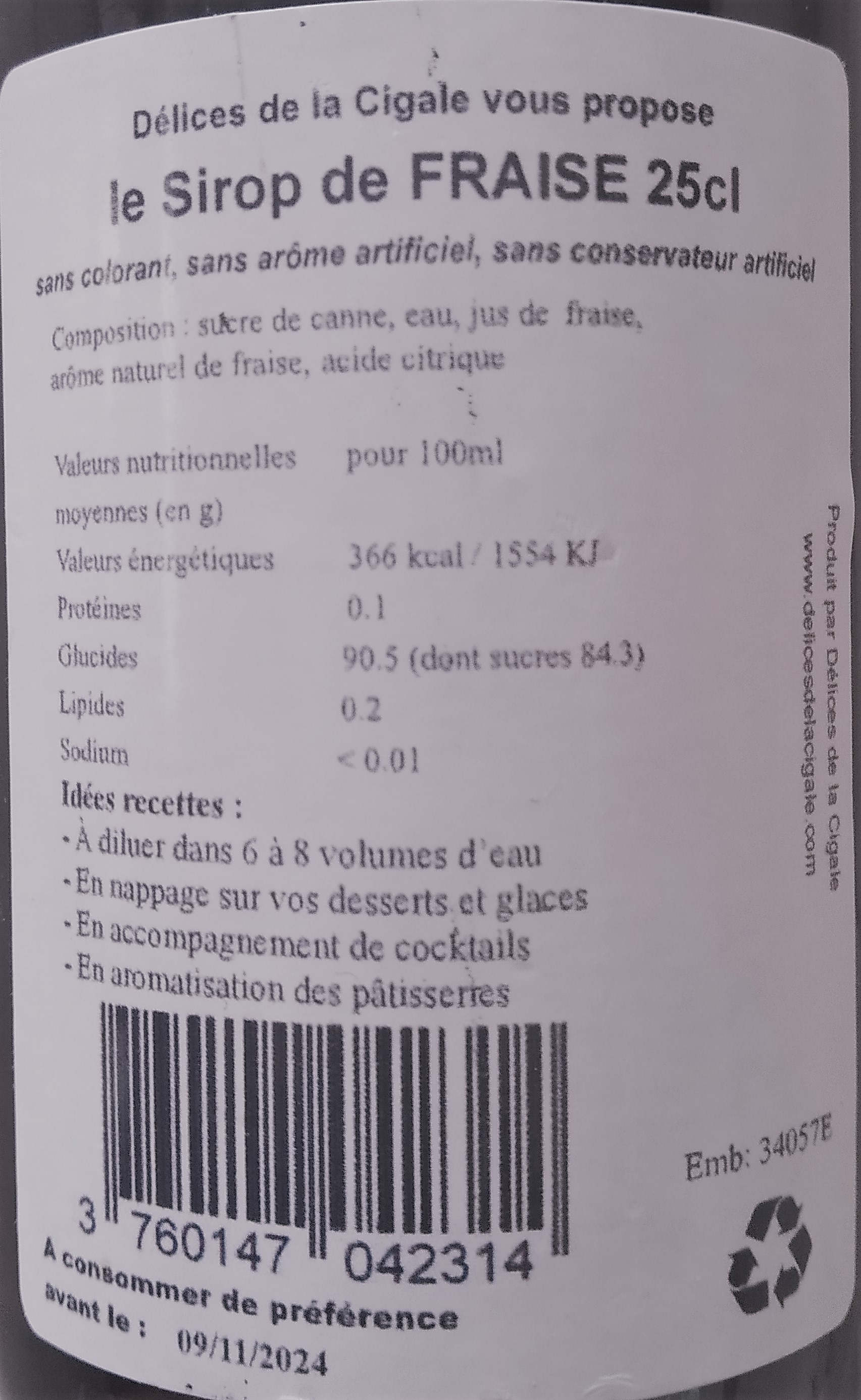 Sirop artisanal de Fraise