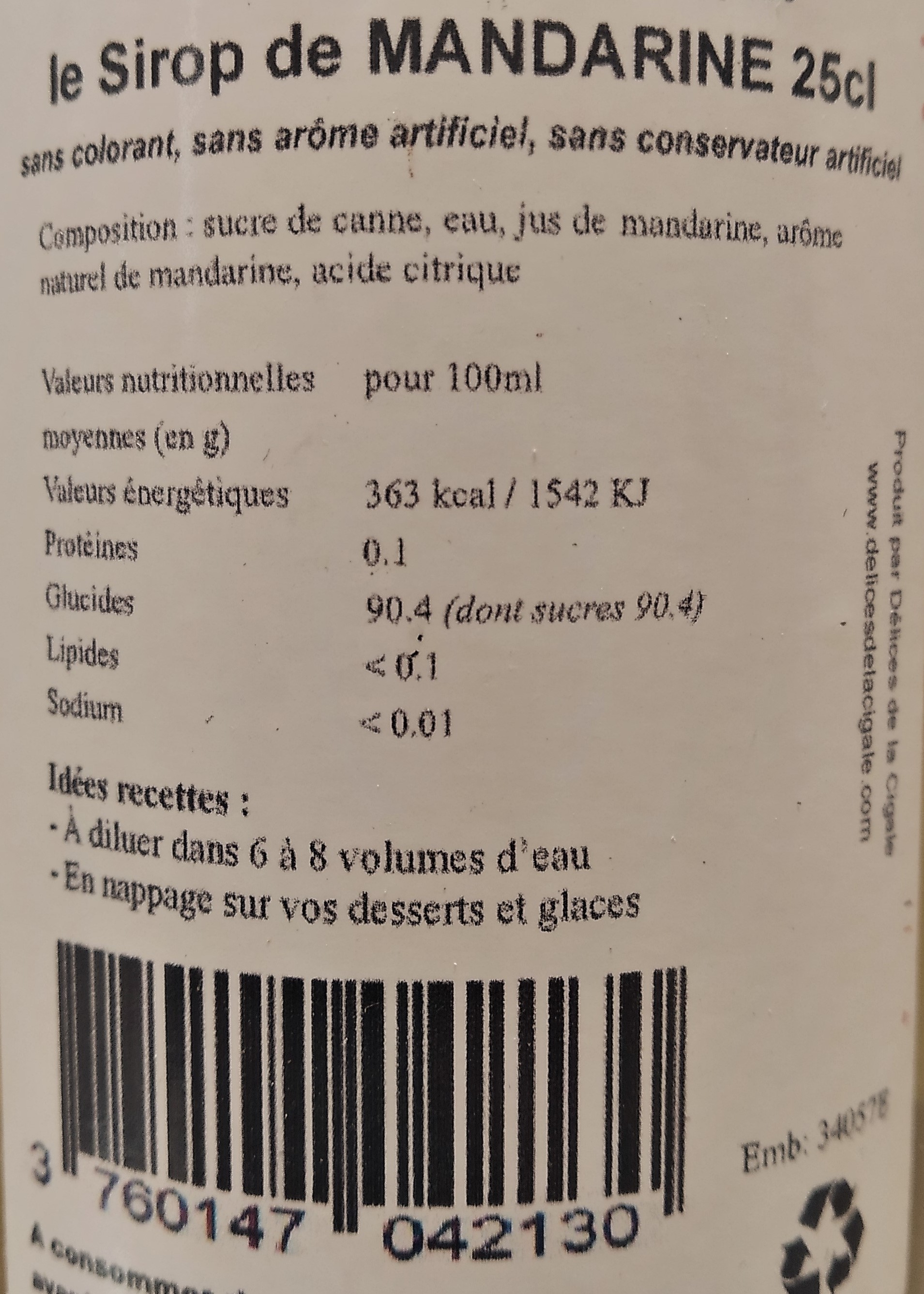 Sirop artisanal de Mandarine