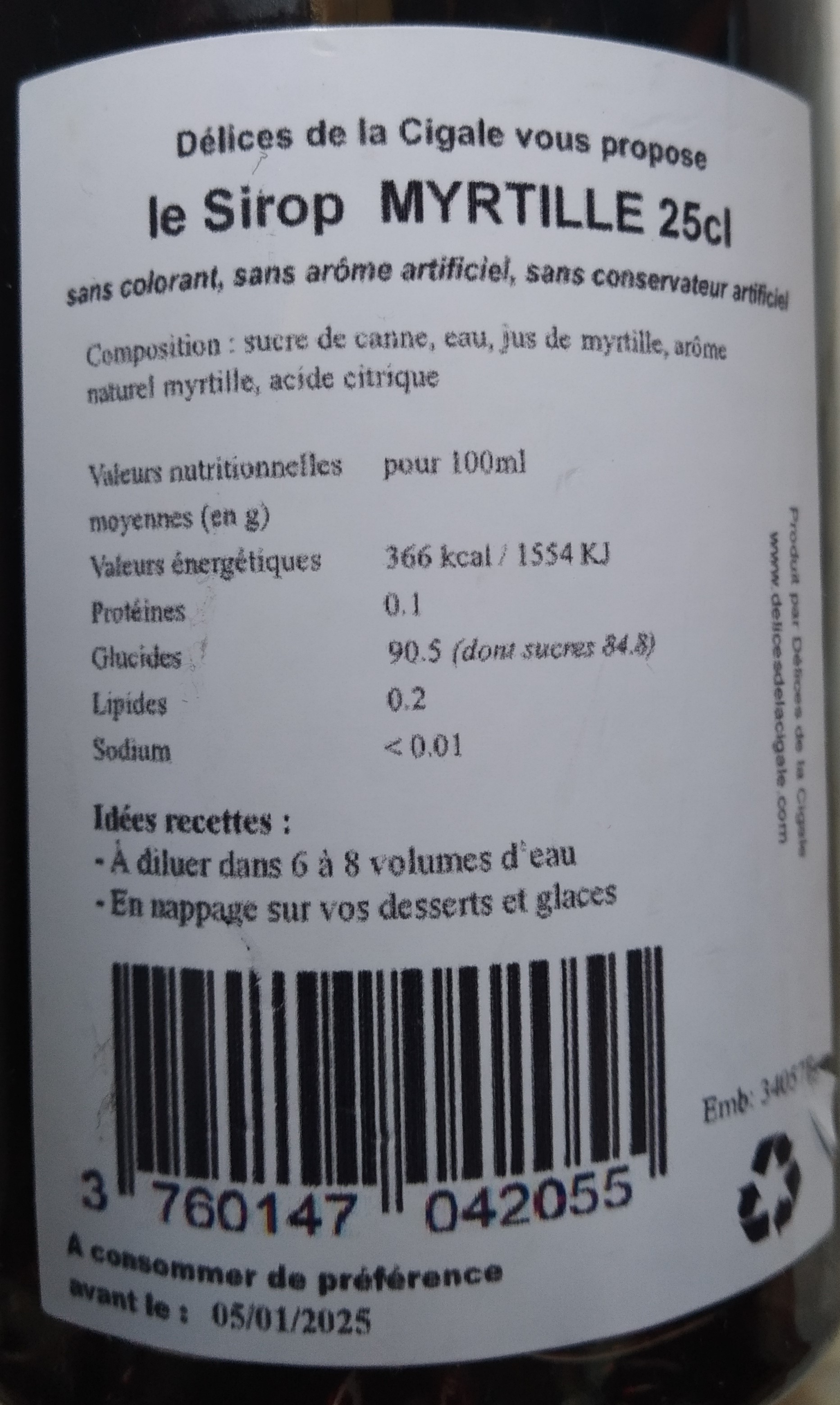 Sirop artisanal de Myrtille