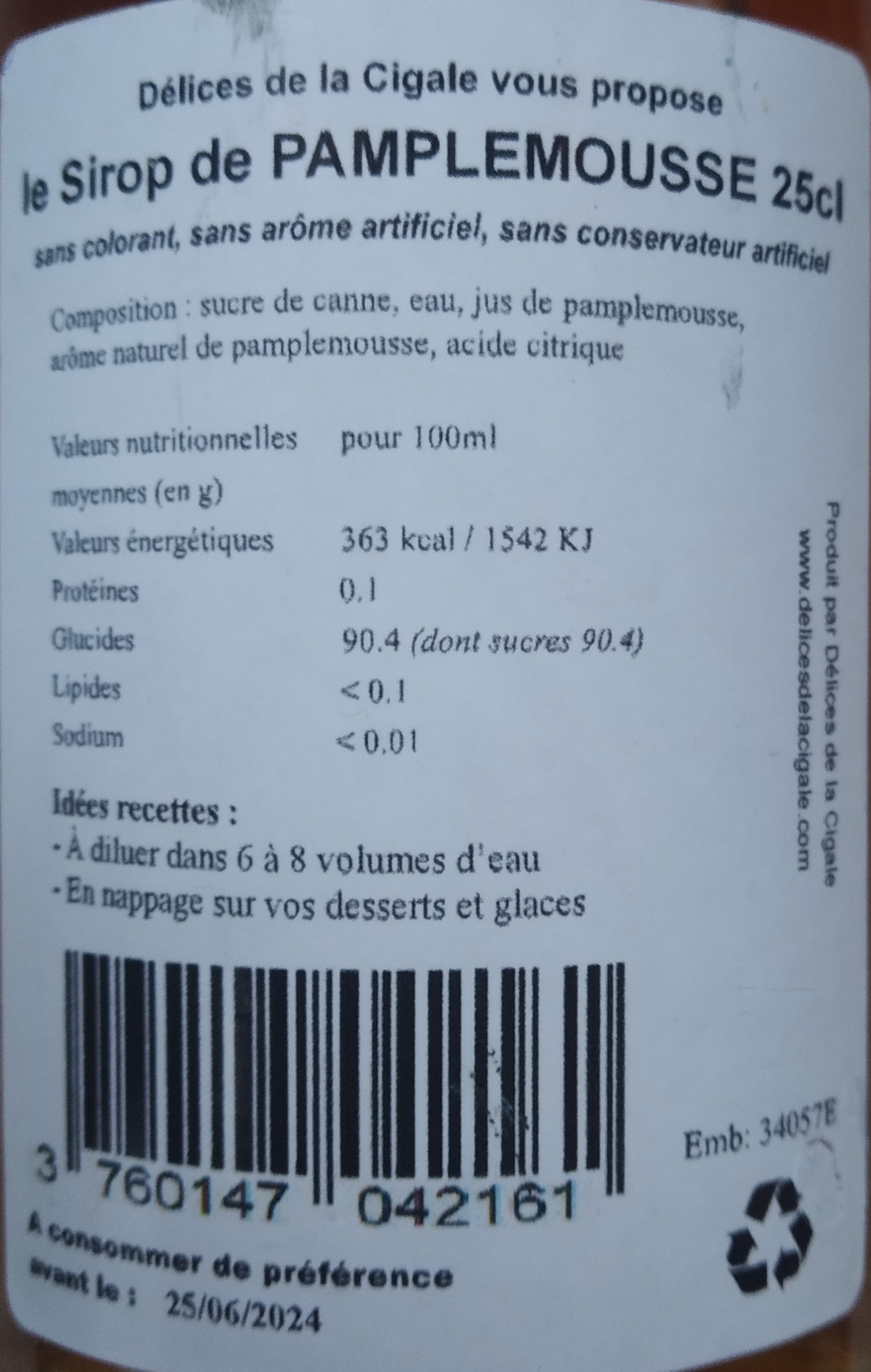 Sirop artisanal de Pamplemousse