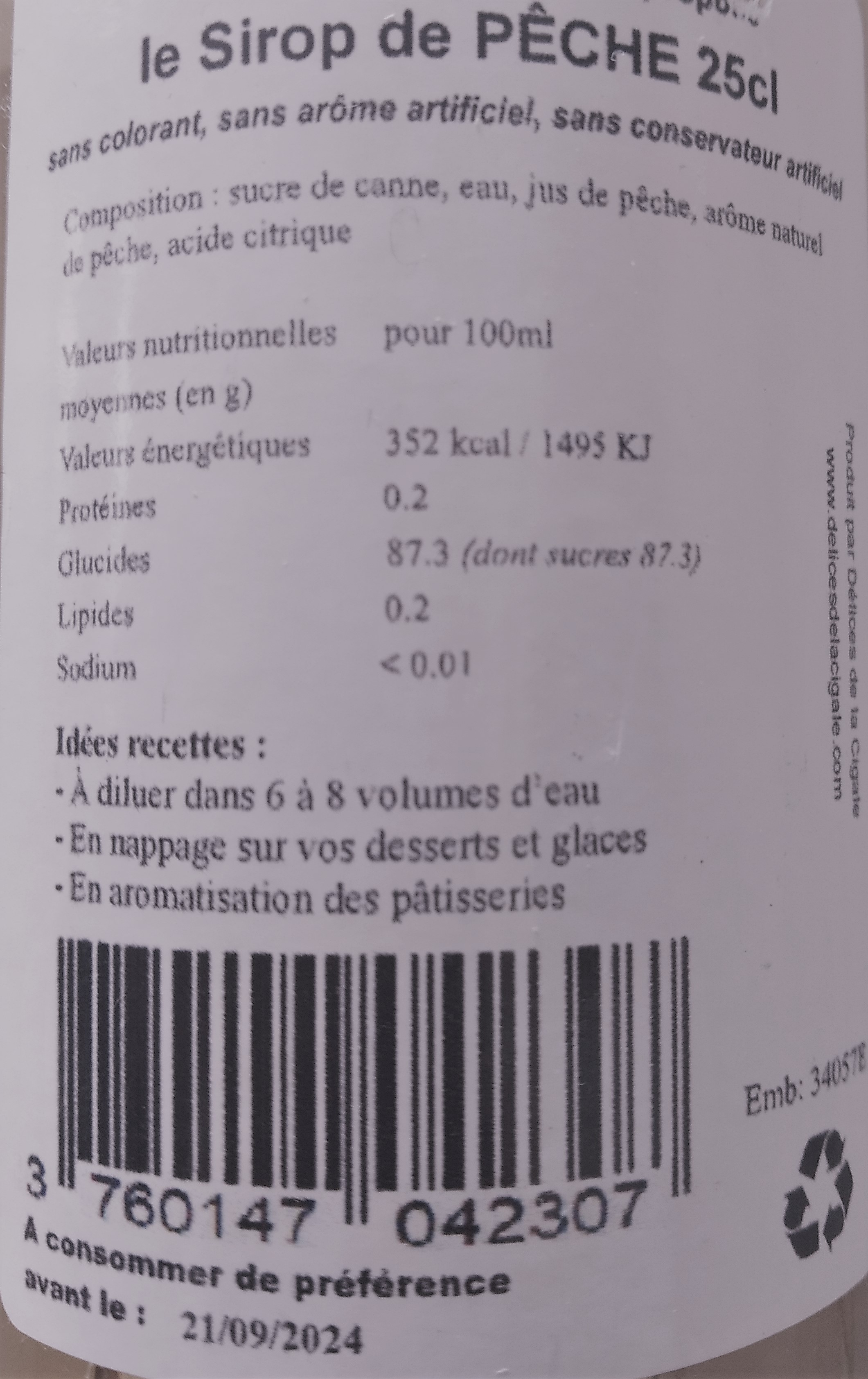 Sirop artisanal de Peche