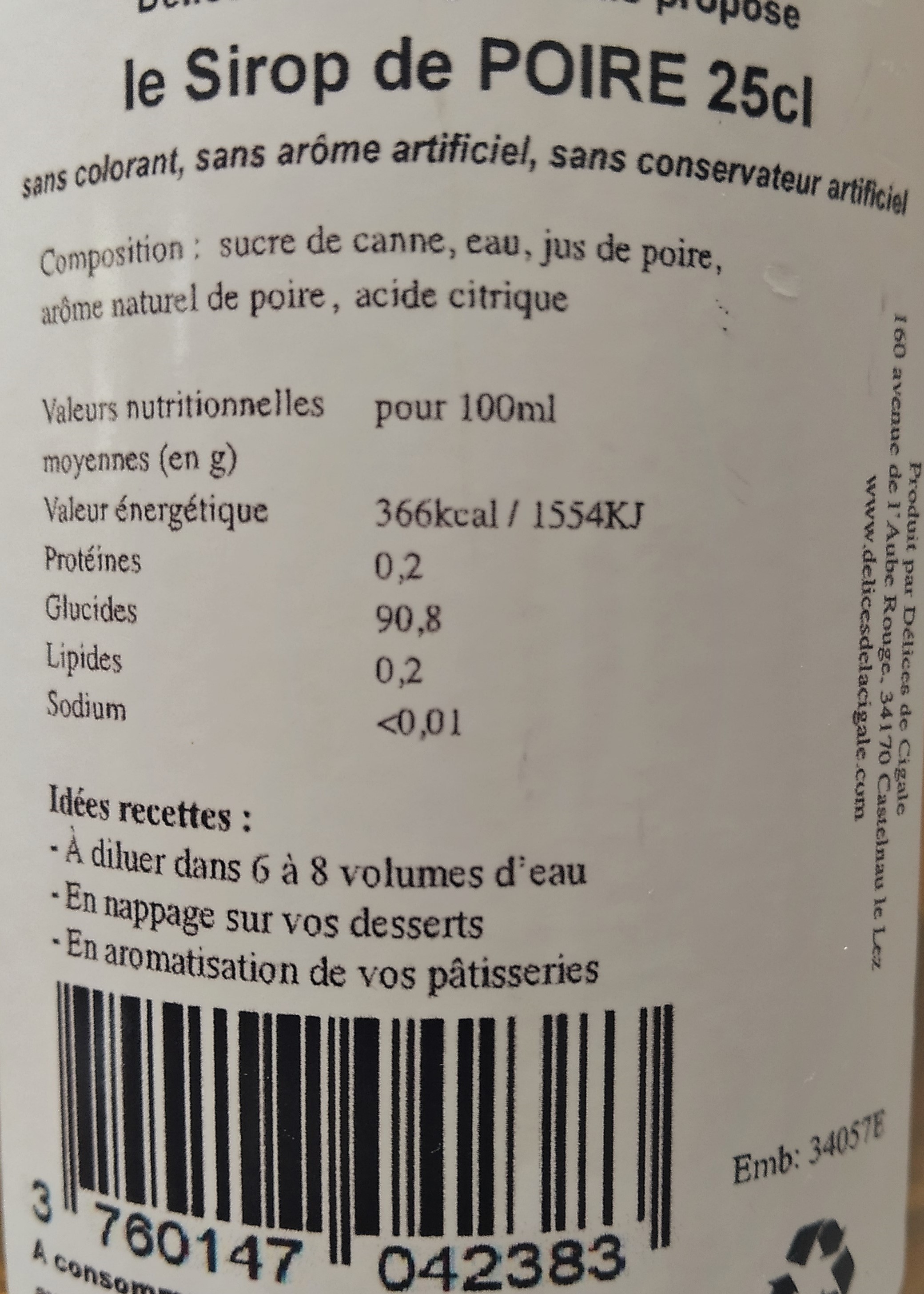 Sirop artisanal de Poire