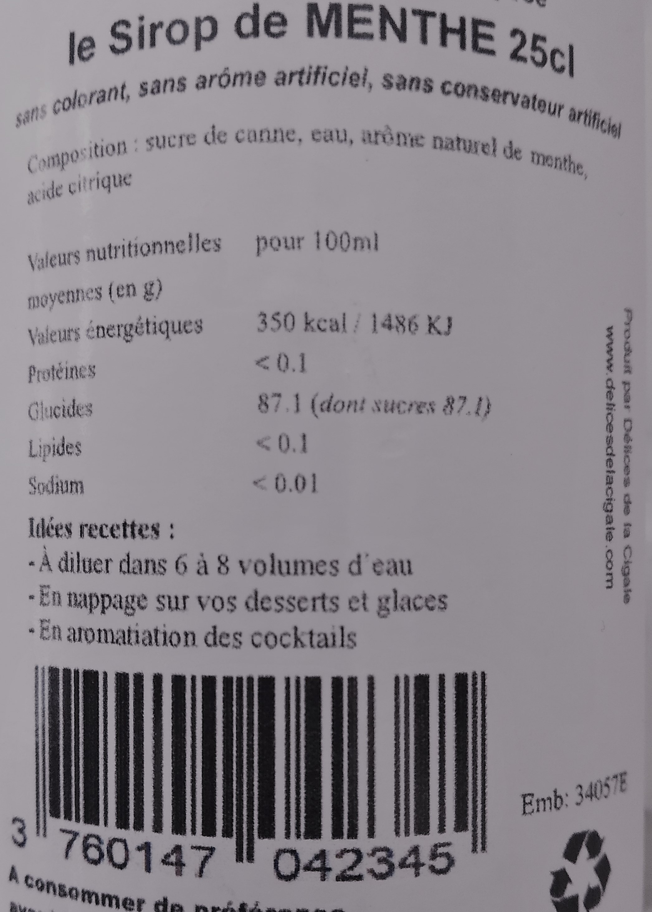 Sirop artisanal de Menthe
