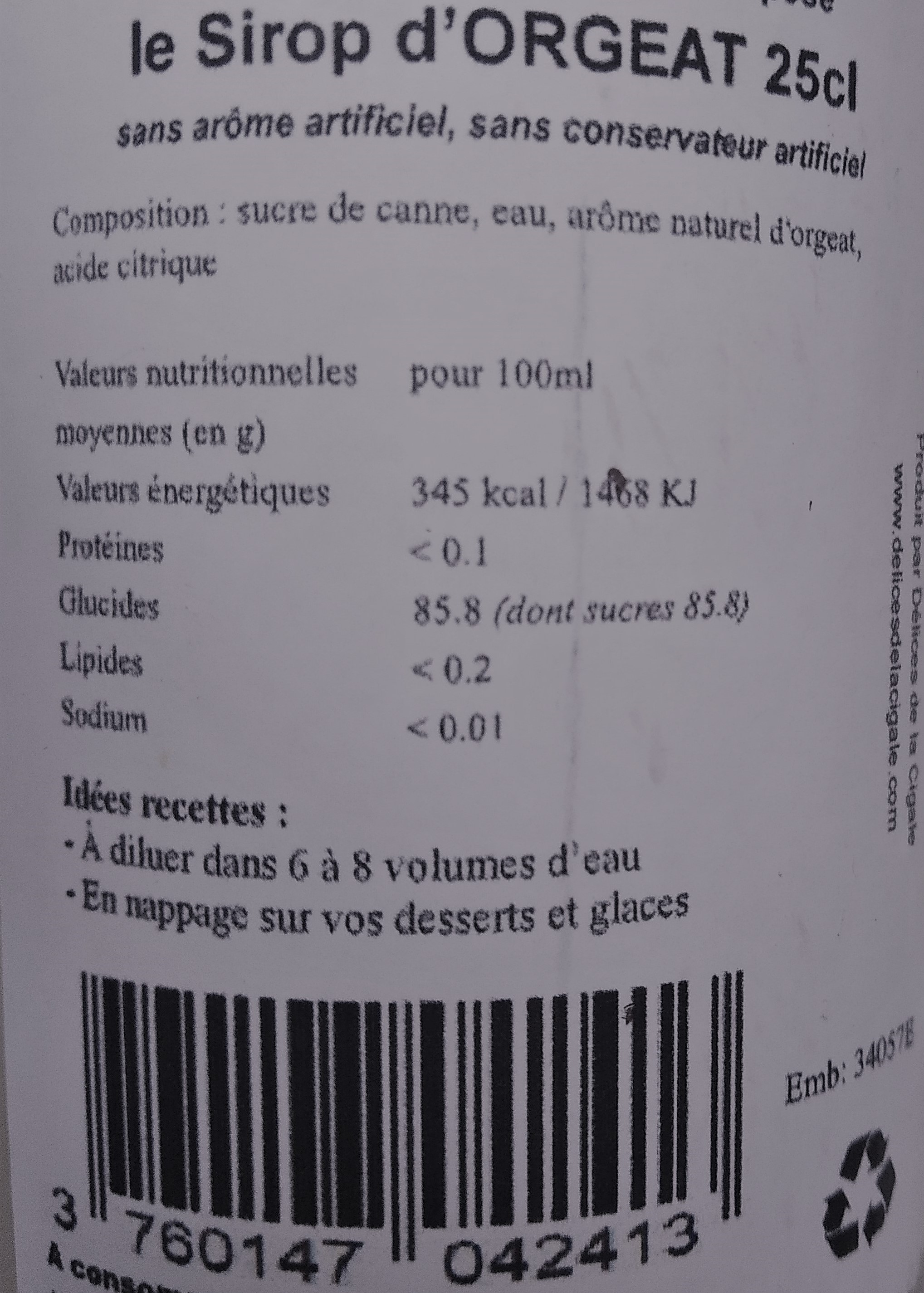 Sirop artisanal d Orgeat