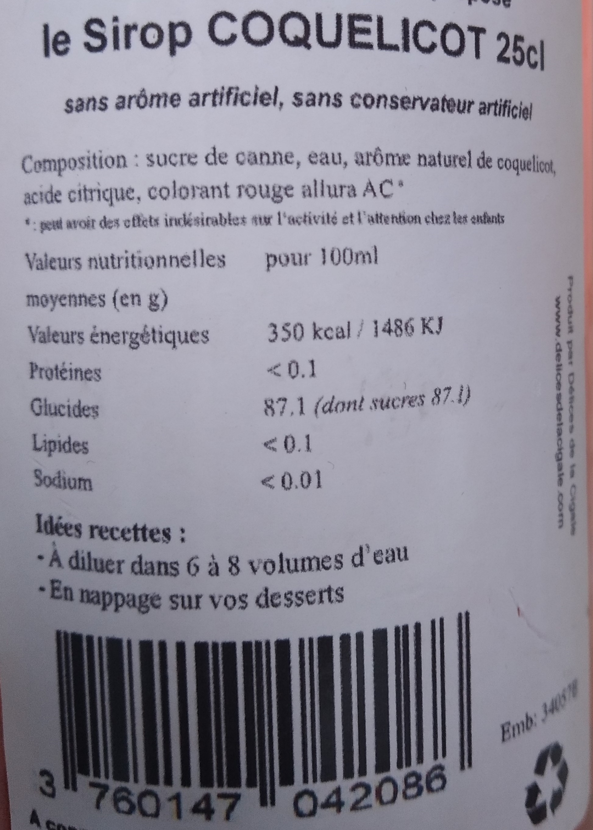 Sirop artisanal de Coquelicot