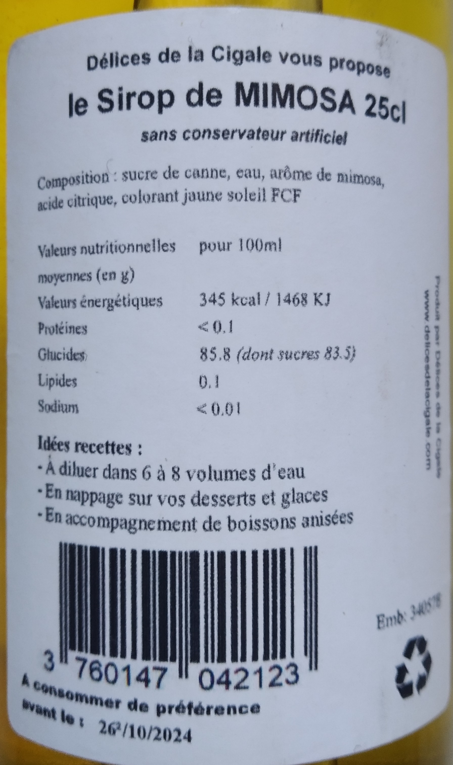 Sirop artisanal de Mimosa