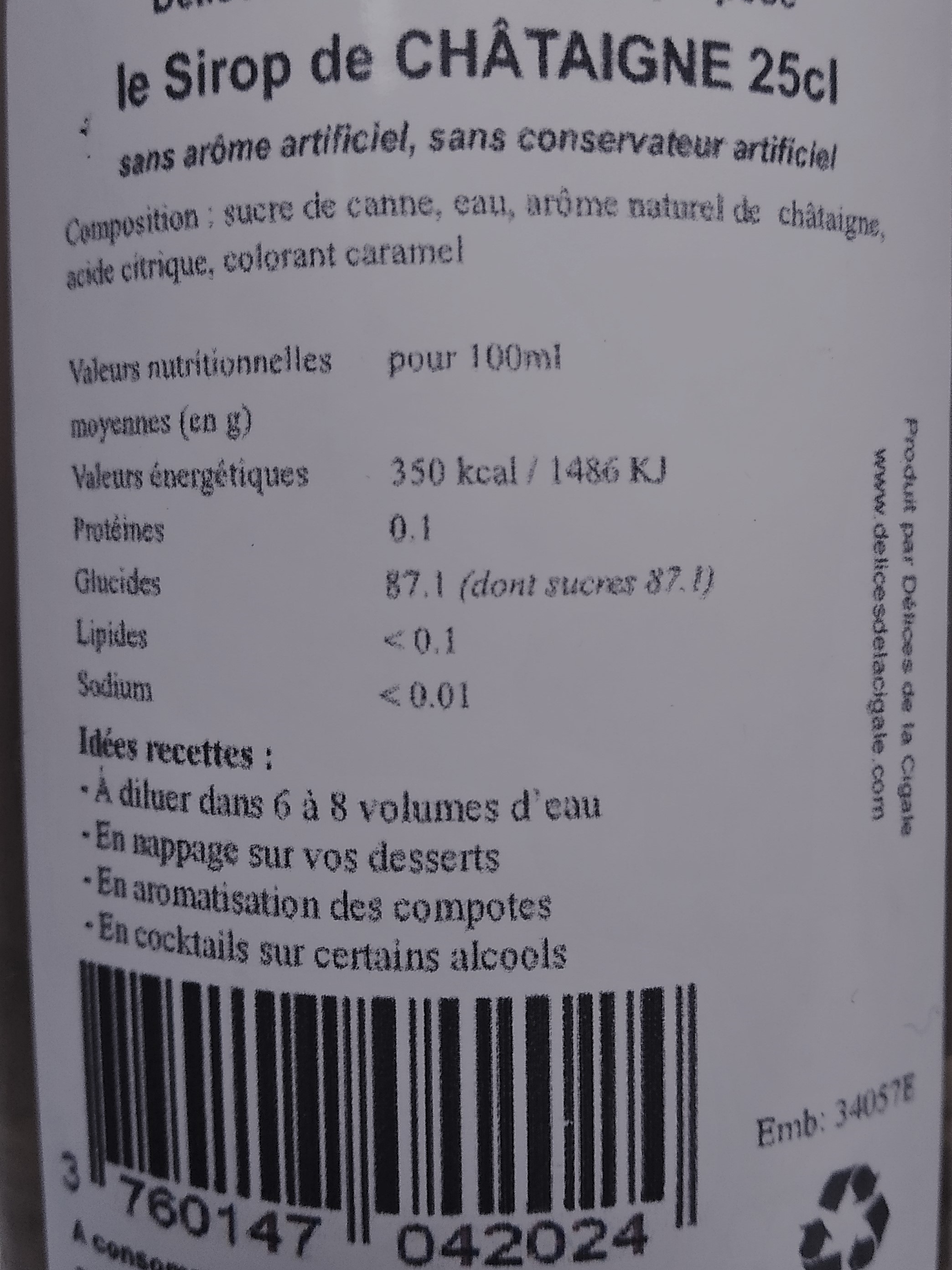 Sirop artisanal de Chataigne