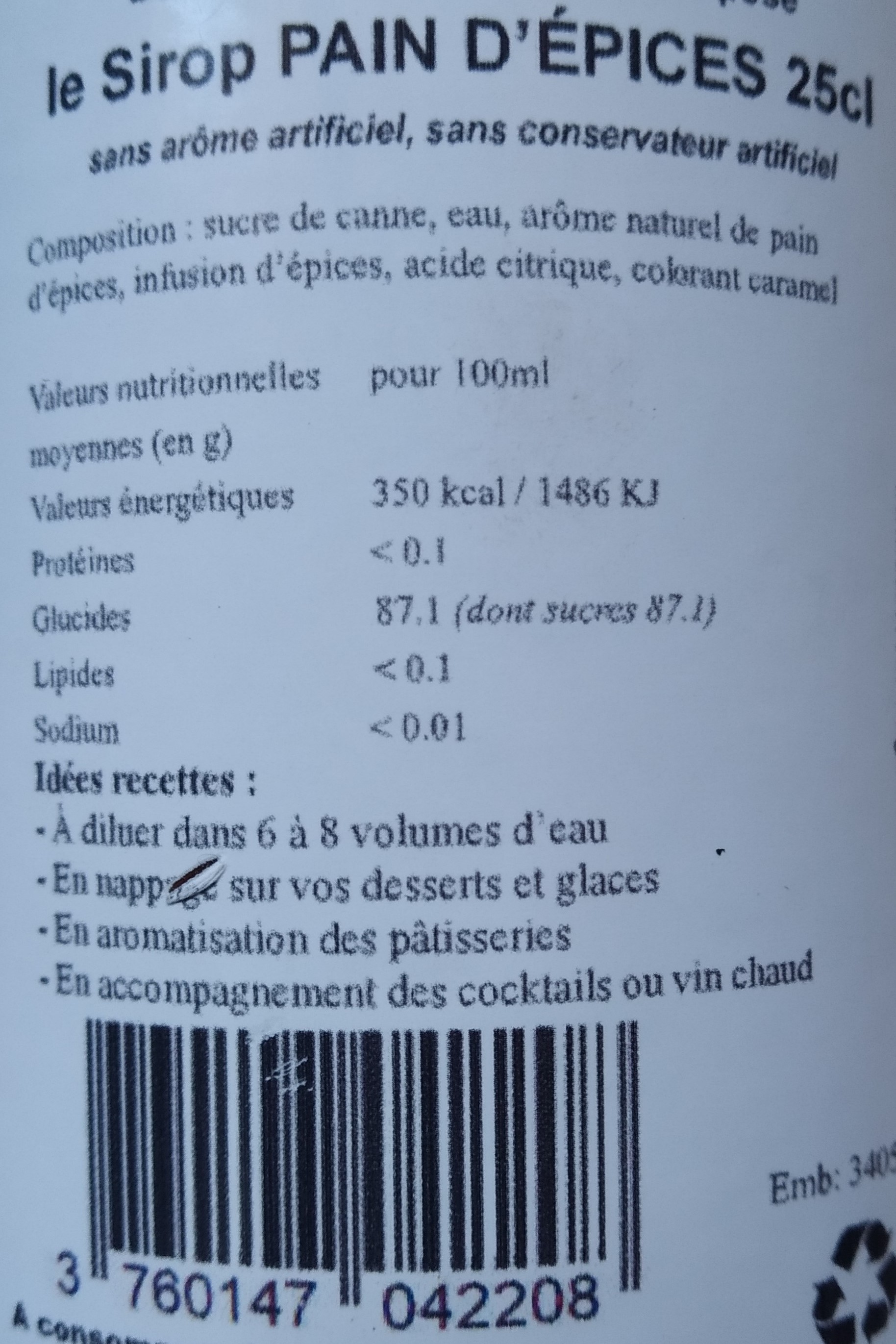 Sirop artisanal de Pain d Epices
