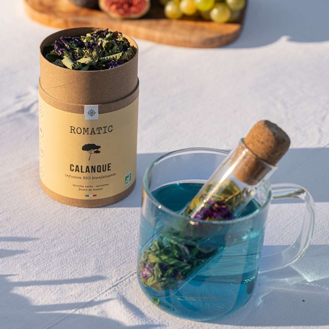 Infusion bio CALANQUE 20g - menthe verte - verveine - fleurs de mauve