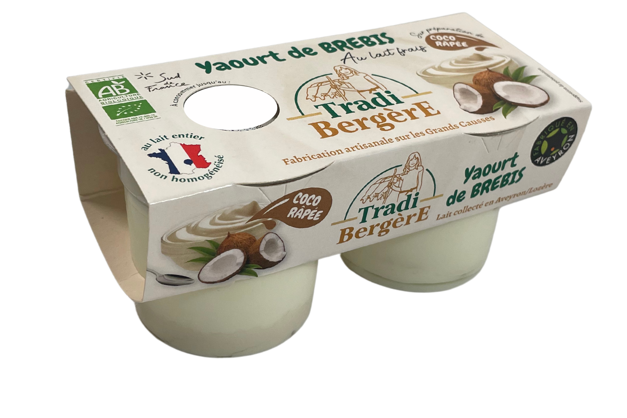 Yaourt au lait de brebis bio Noix de coco rapee - Tradi-Bergere