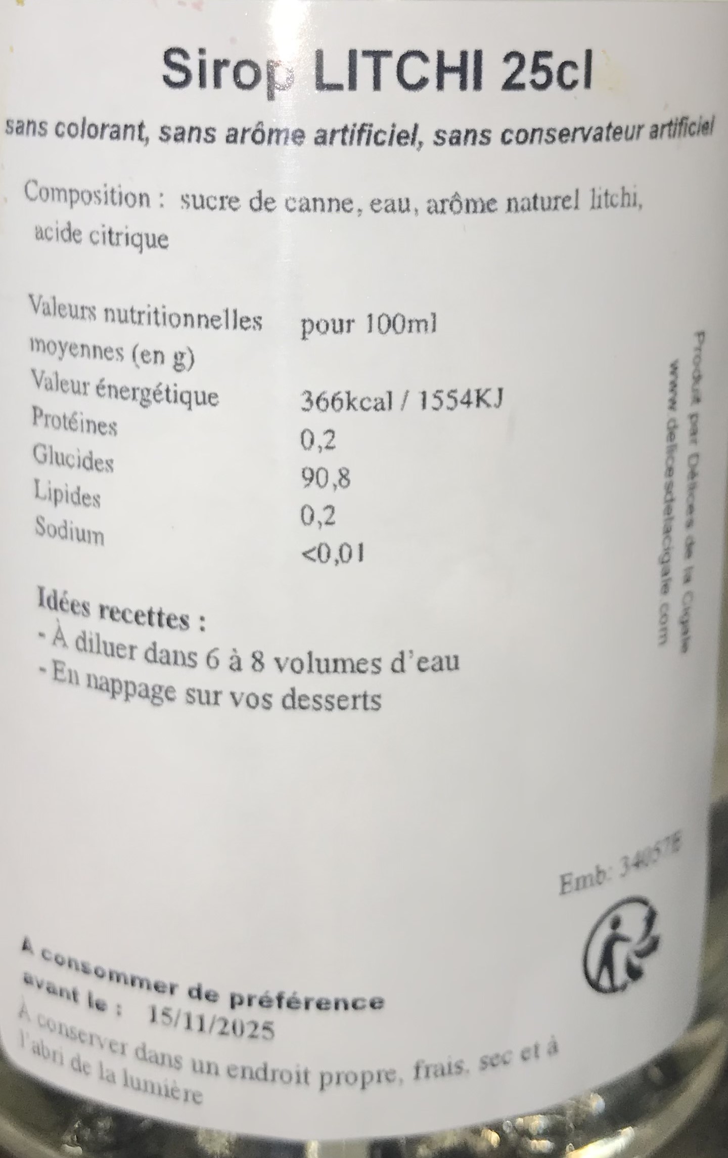 Sirop artisanal saveur Litchi