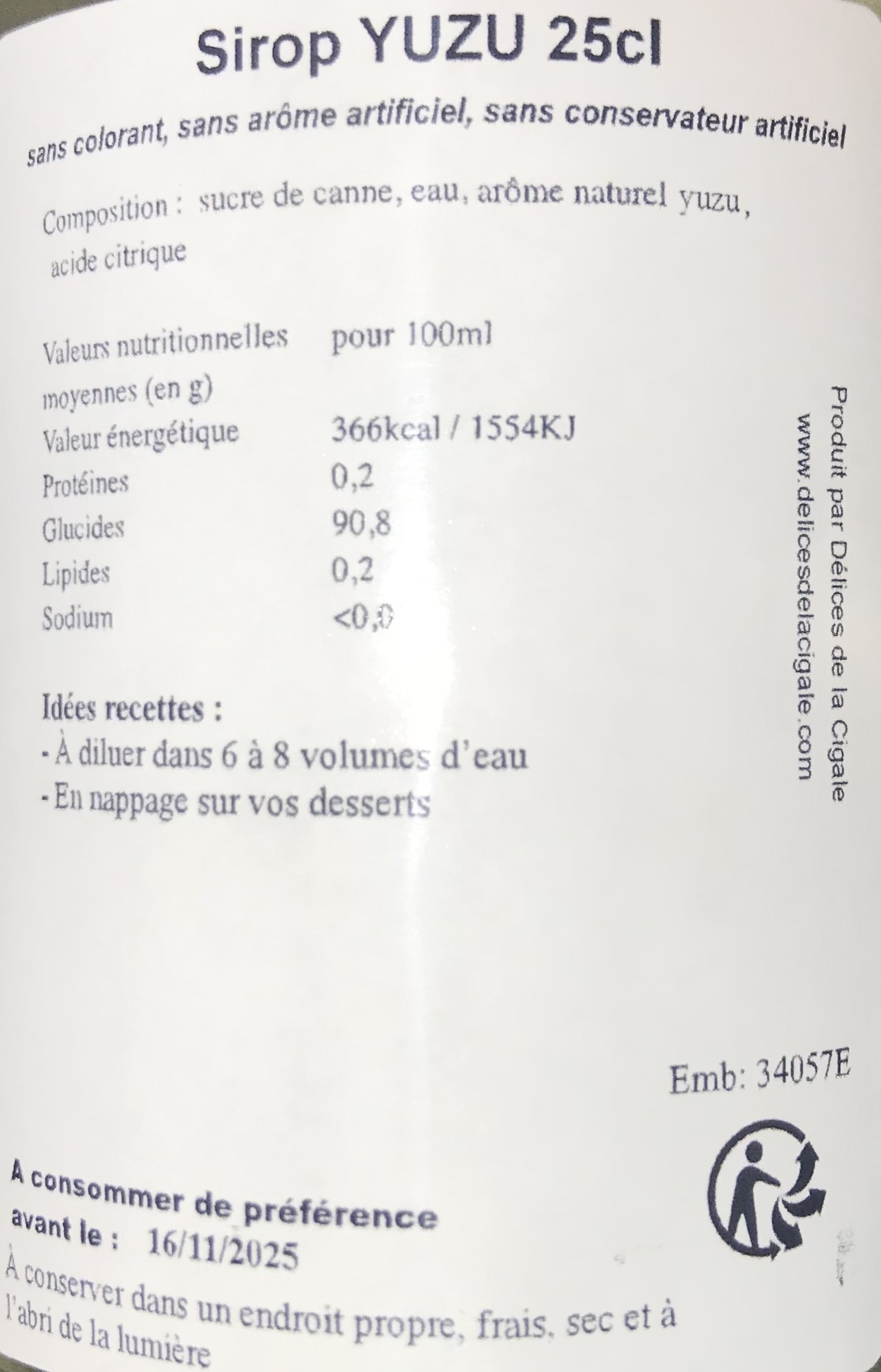 Sirop artisanal saveur Yuzu