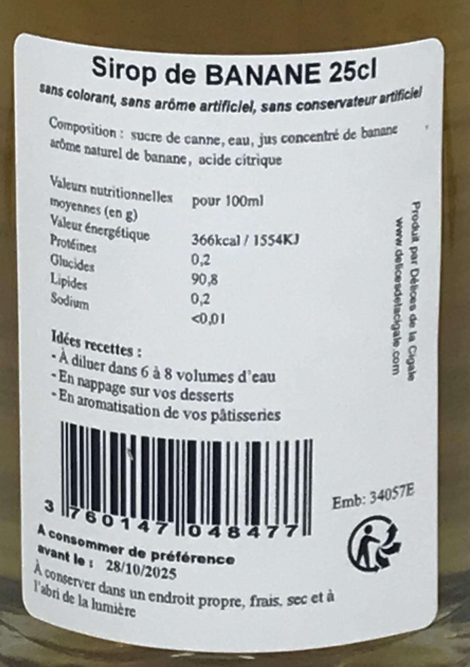 Sirop artisanal de Banane