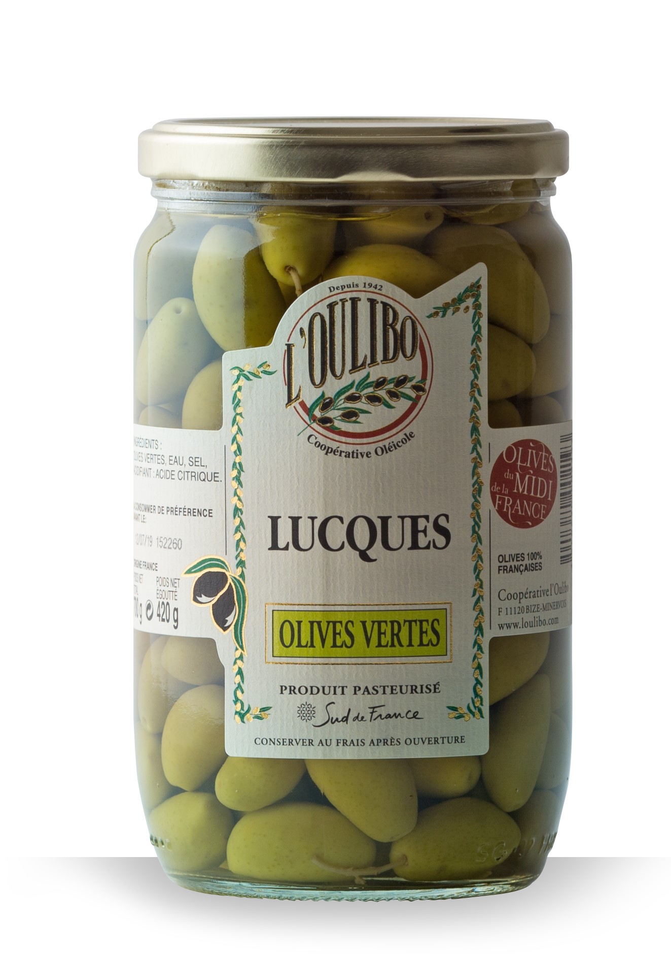 Olives vertes Lucques pasteurisees