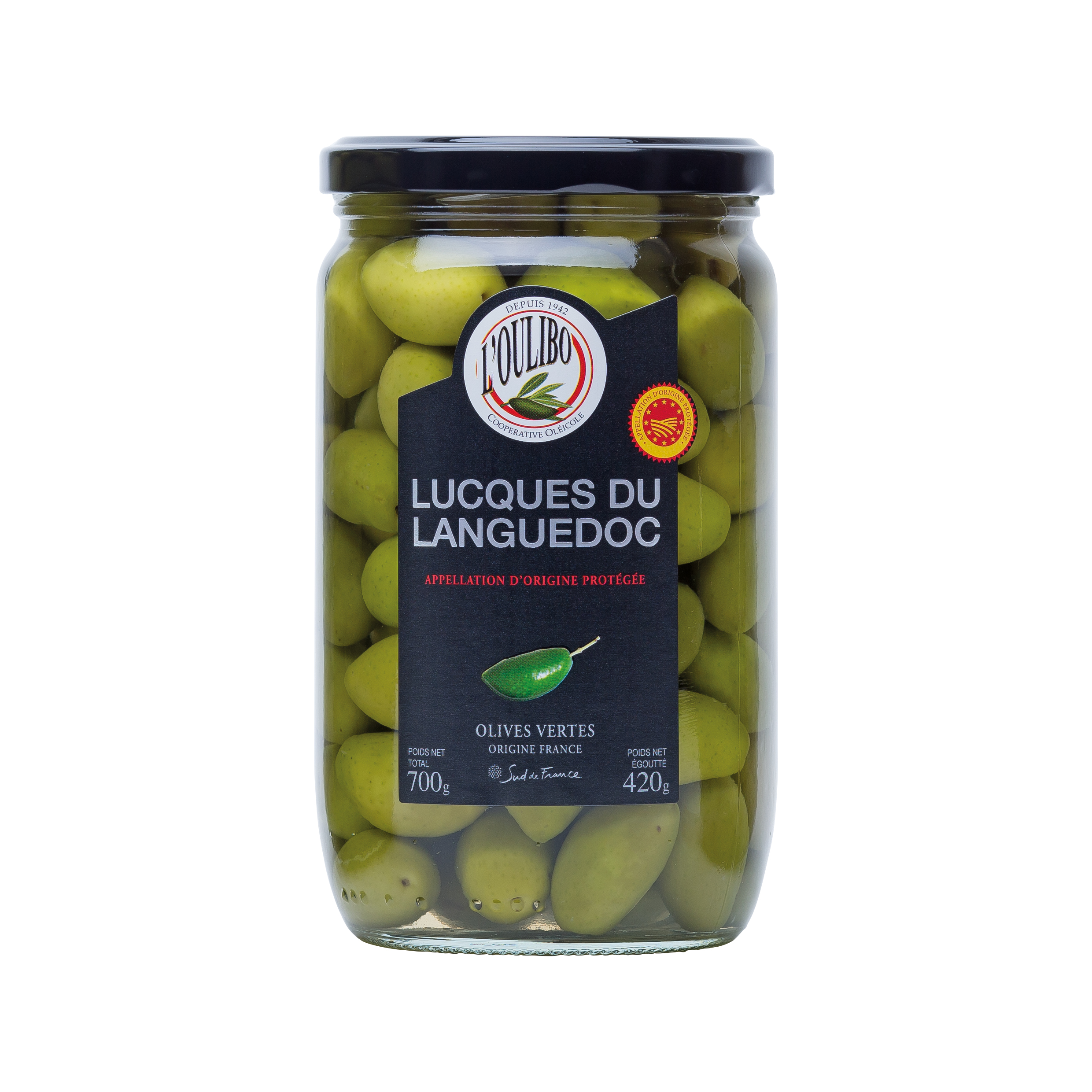 Olives vertes AOP Lucques du Languedoc fraiches