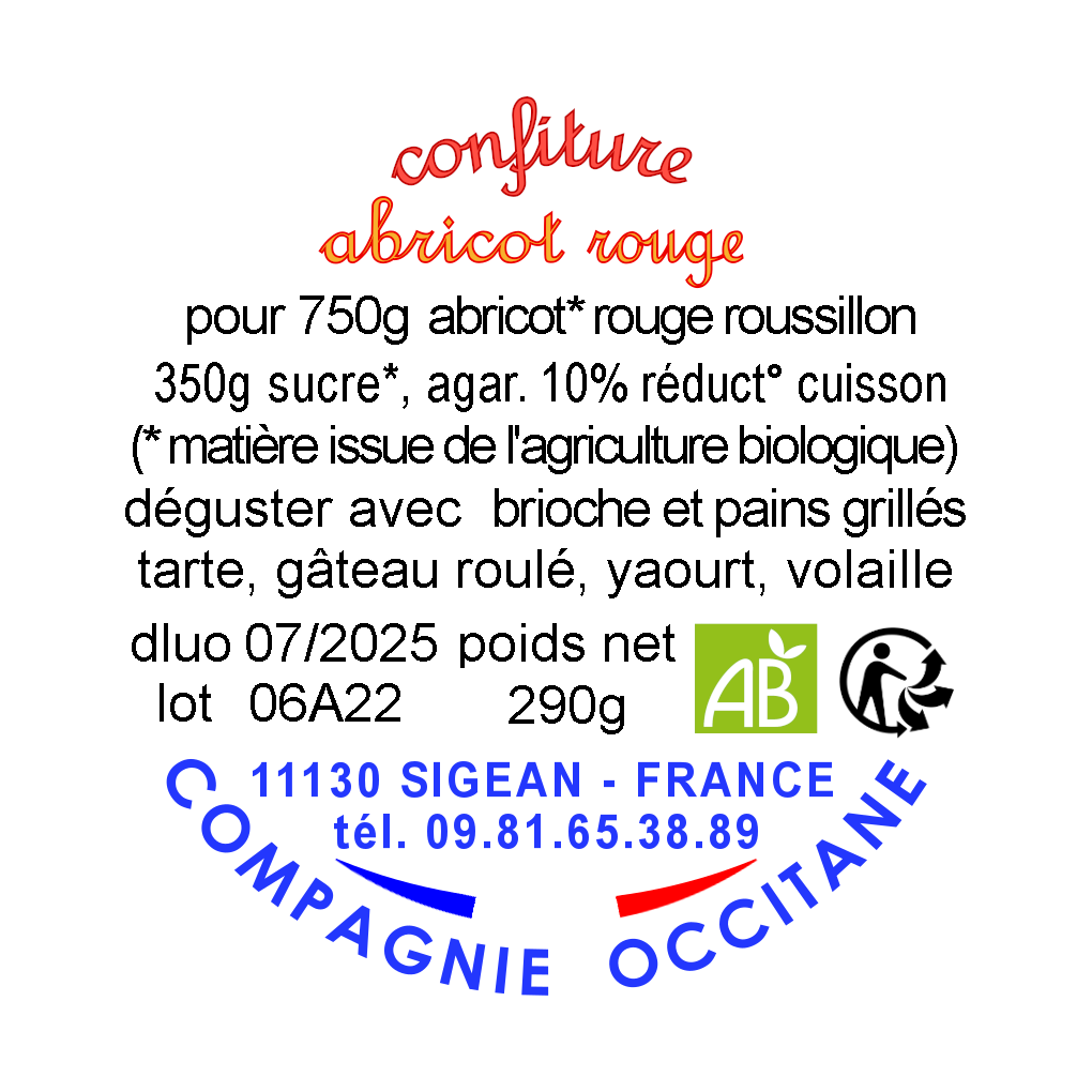 Confiture 65% abricot rouge Roussillon