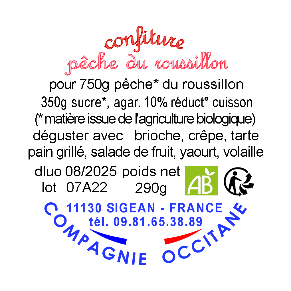 Confiture 65% peche du Roussillon