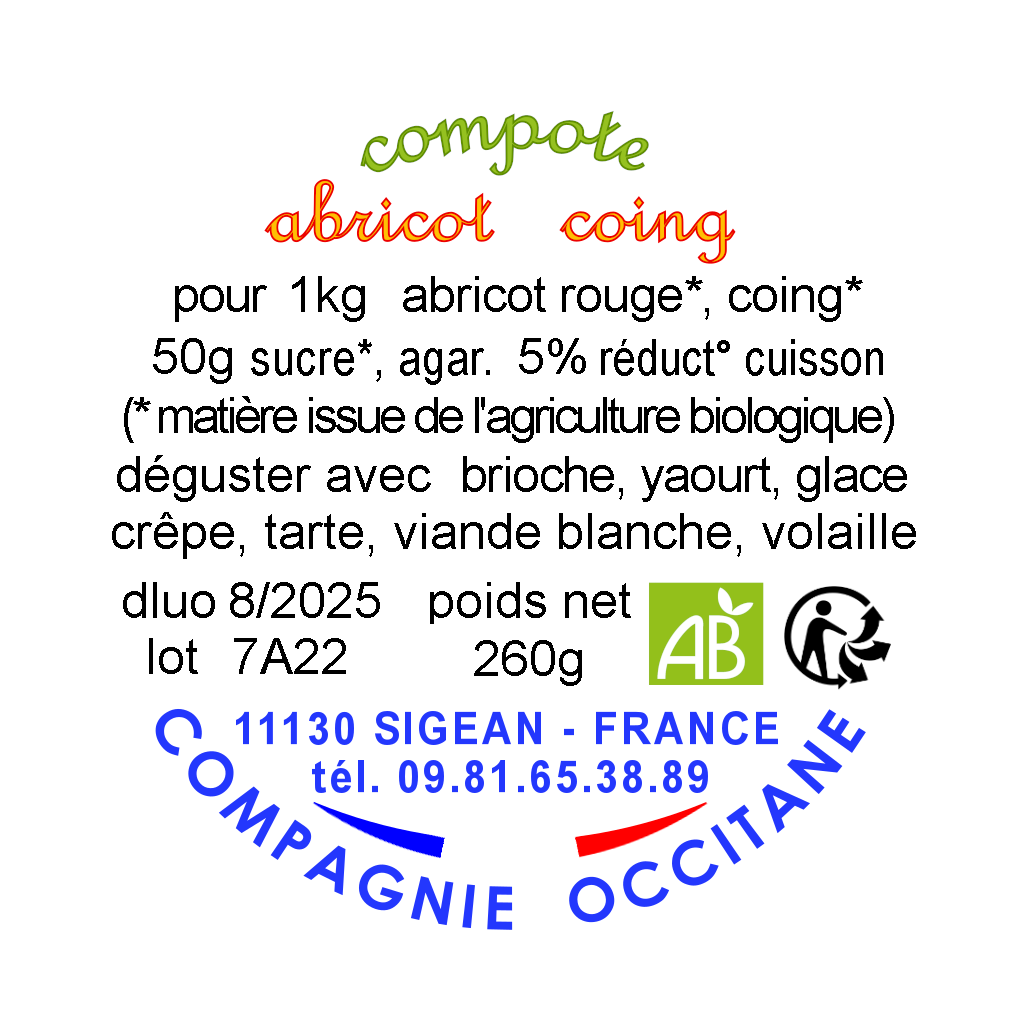 Compote 95% abricot coing