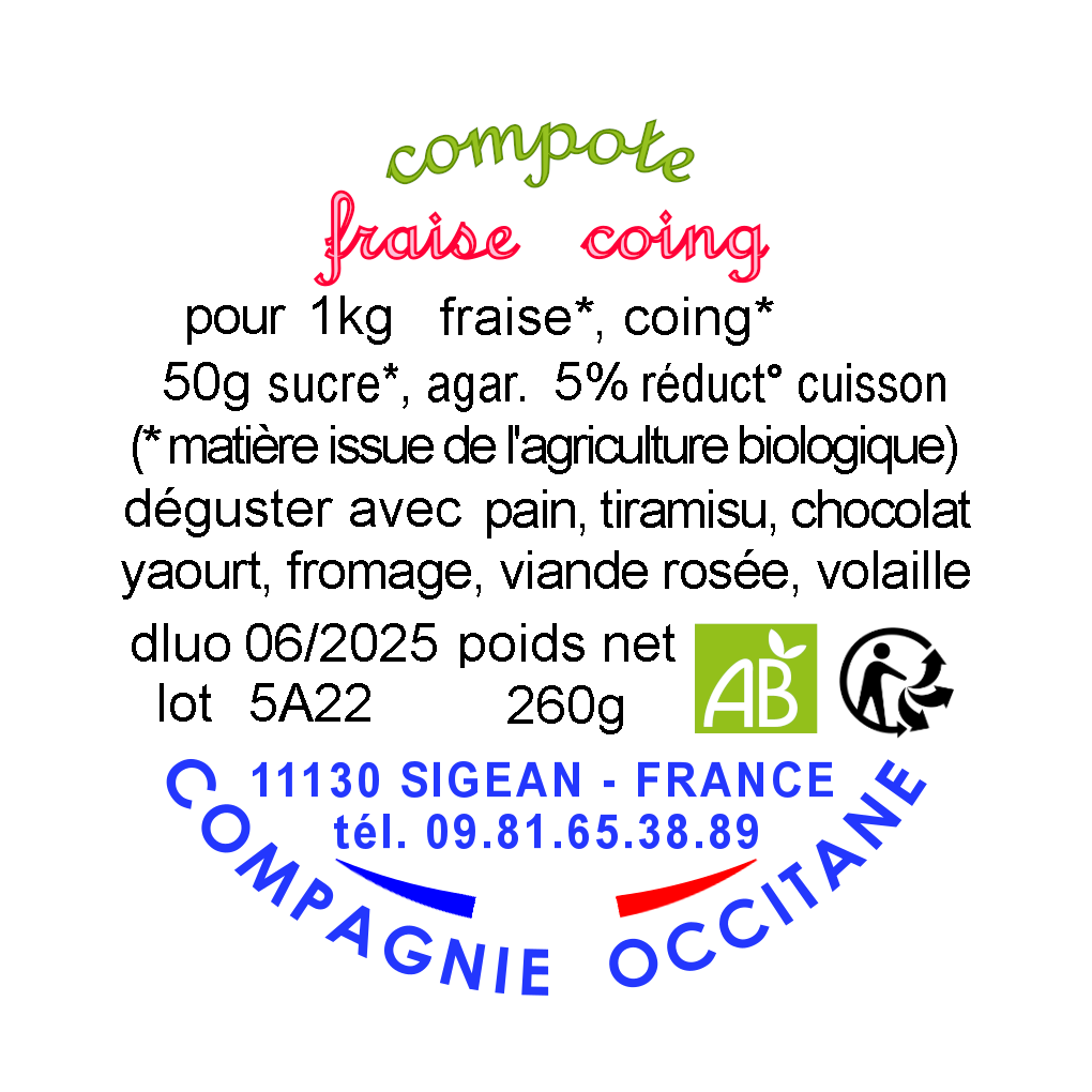 Compote 95% fraise coing