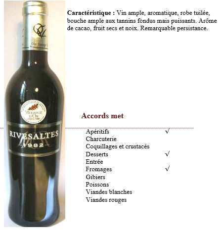 AOP VDN Rivesaltes Millesime 1982 - Med Or CGA Paris 2006