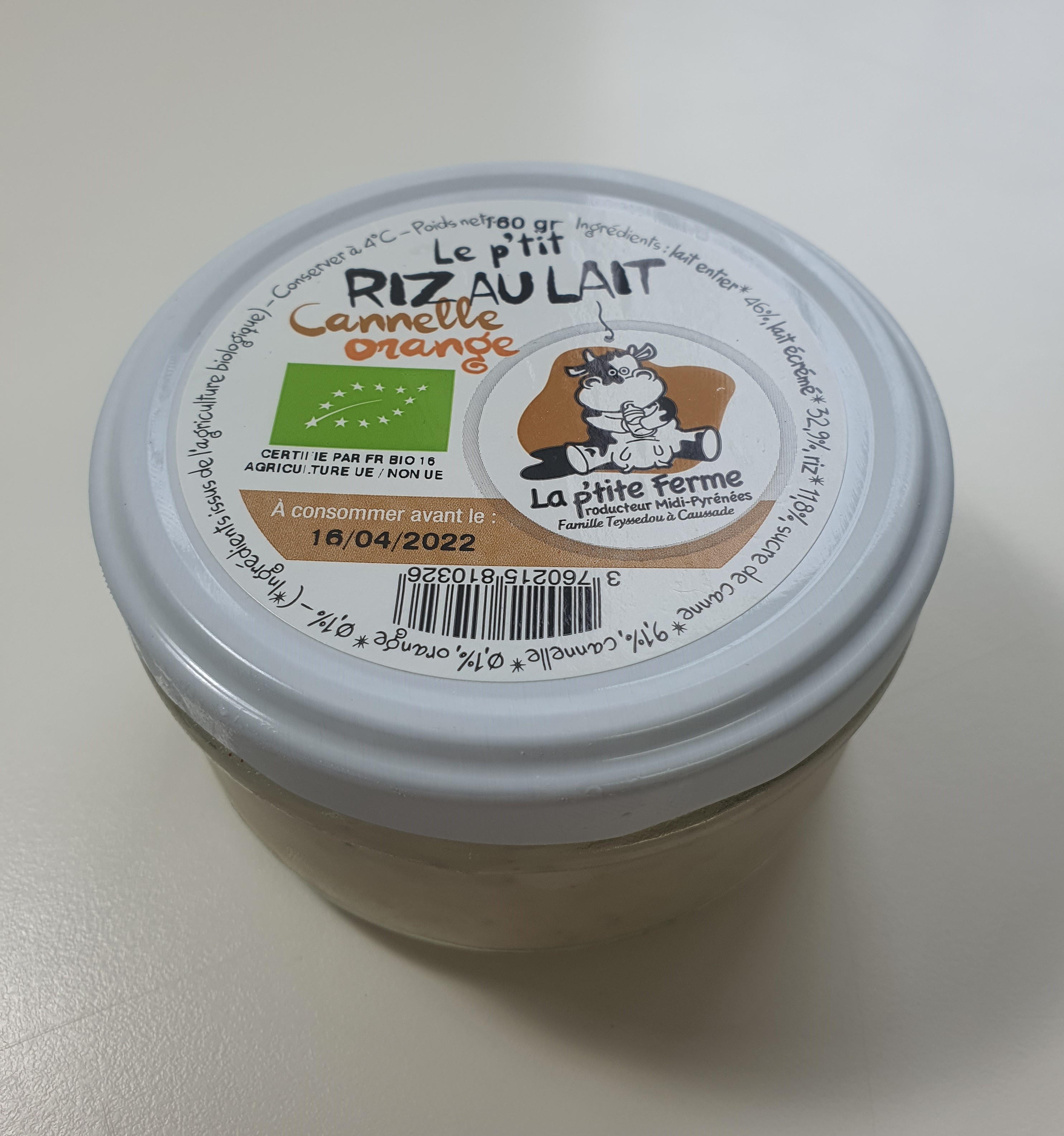 RIZ AU LAIT Cannelle/Orange 160gr