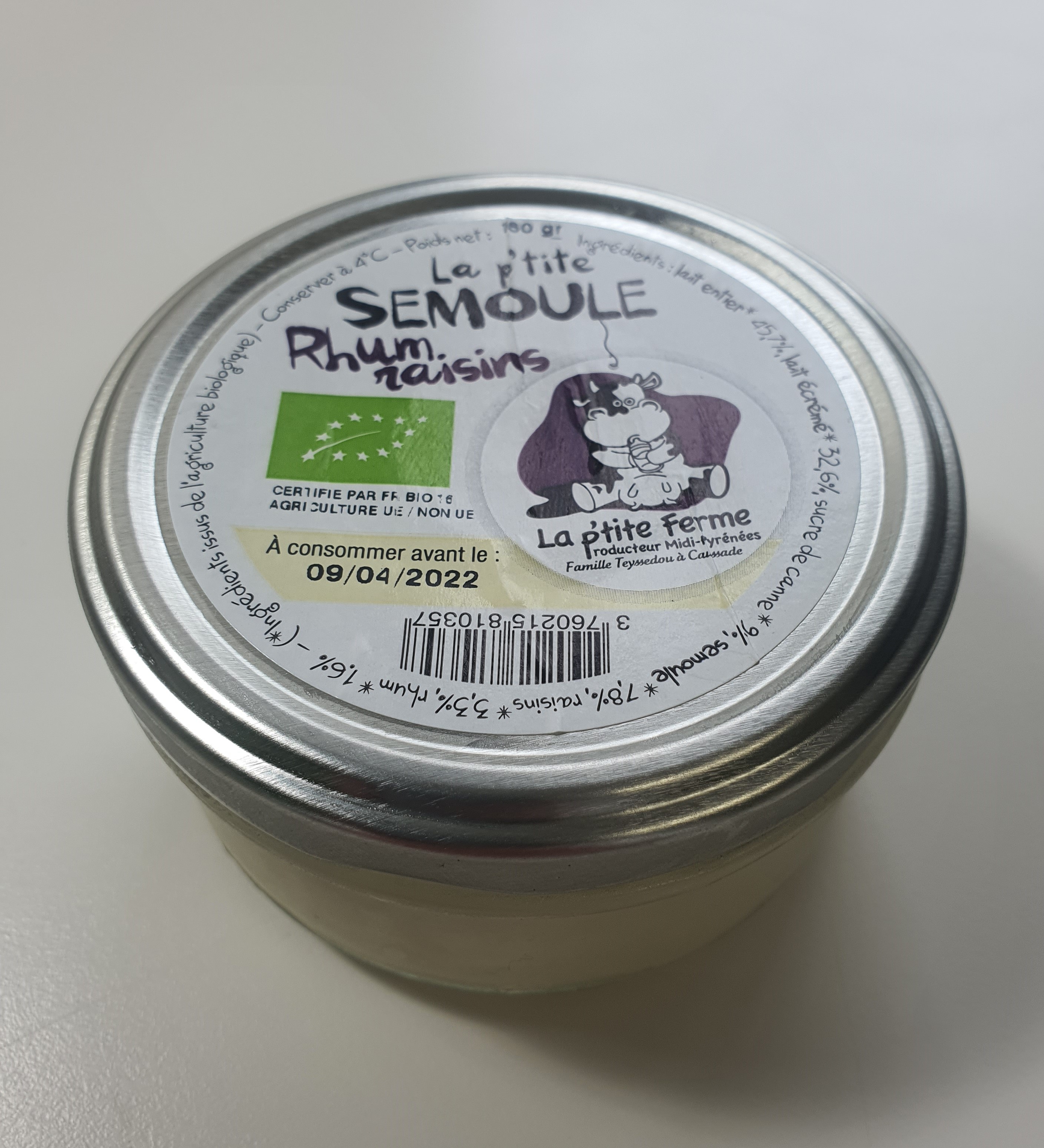 SEMOULE AU LAIT Rhum/Raisins 160gr