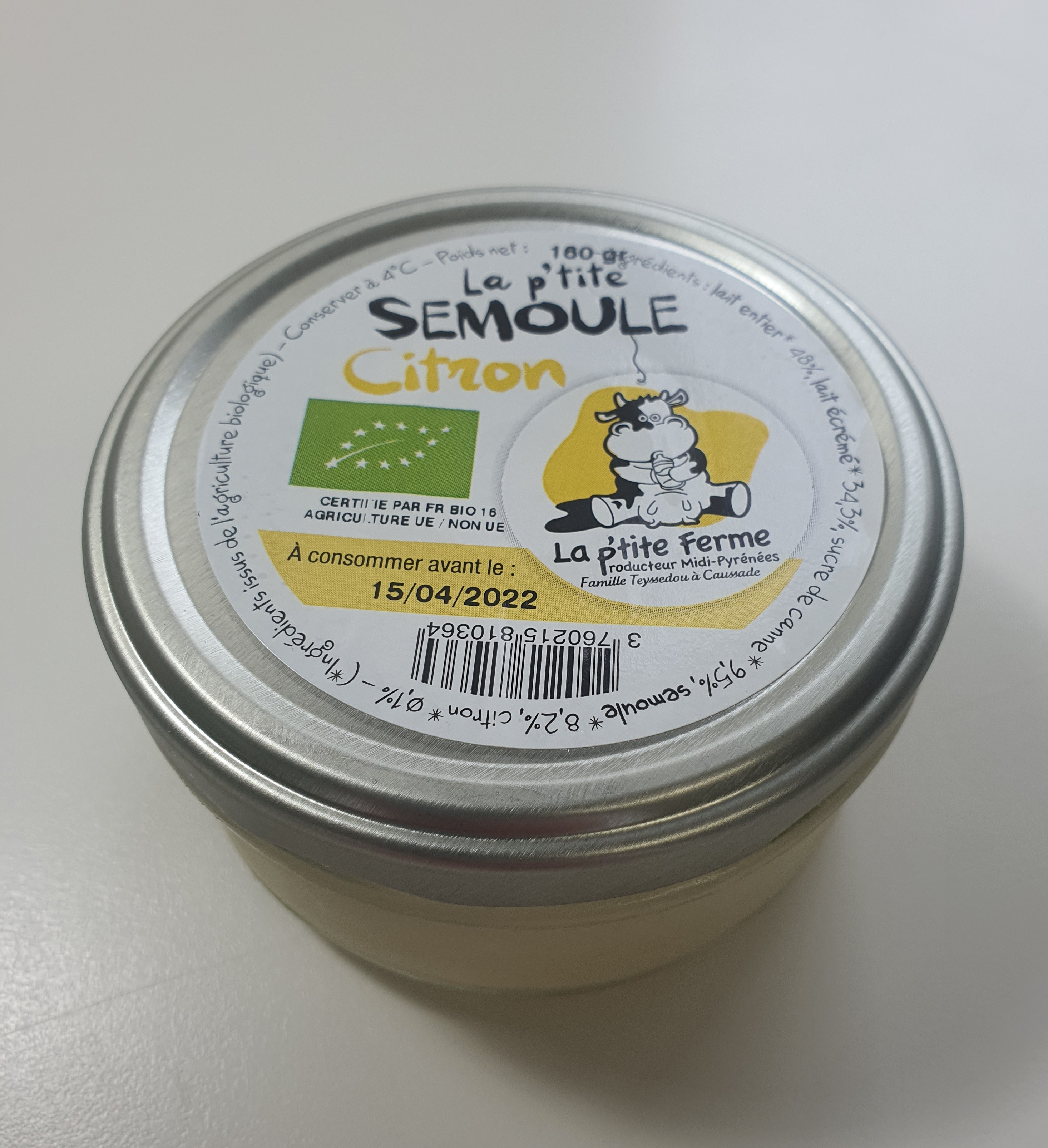 SEMOULE AU LAIT Citron 160gr