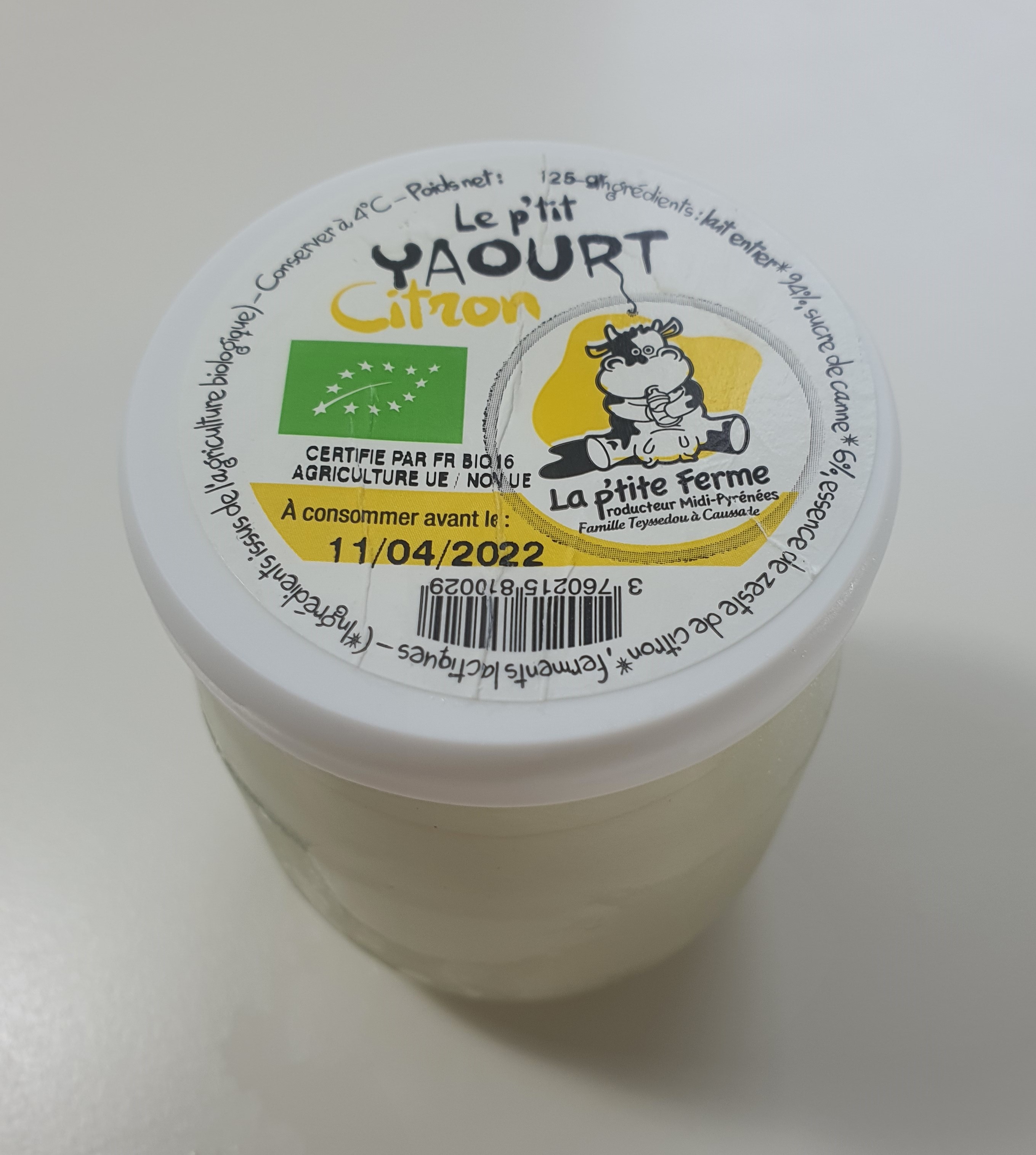Yaourt au citron 125gr
