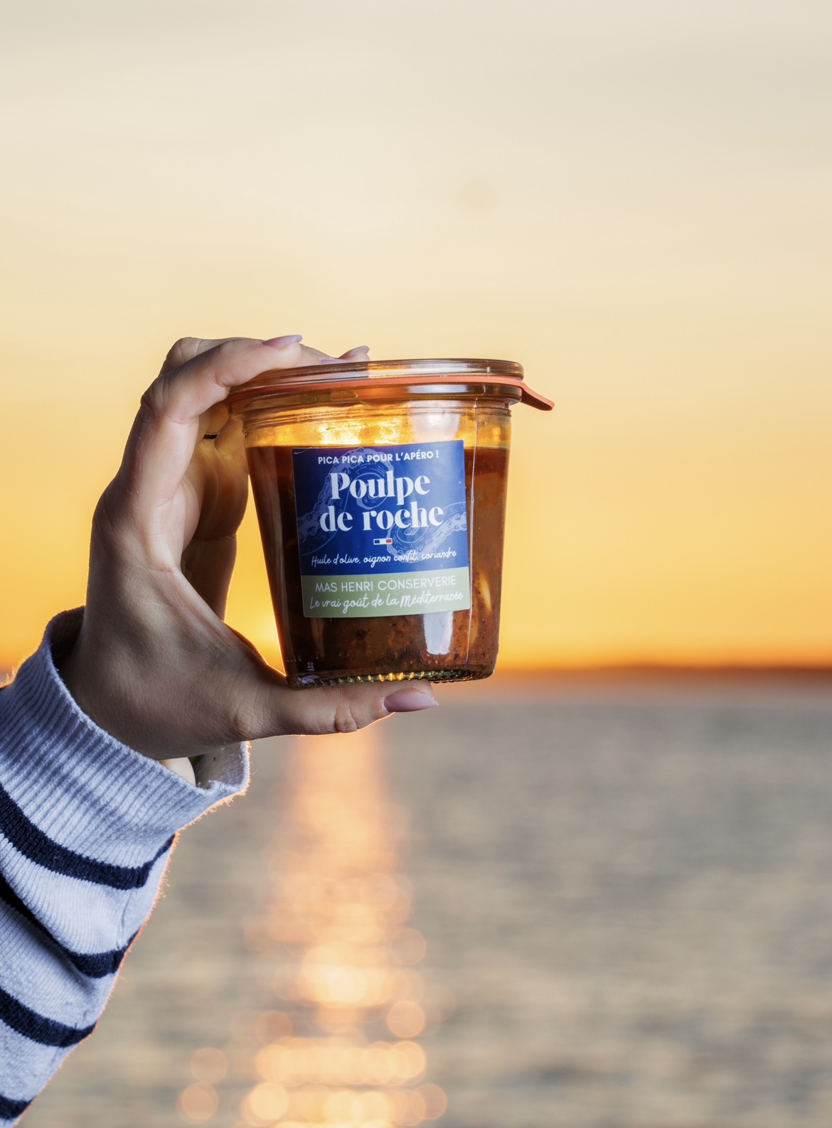 Pica-pica Poulpe de roche, huile d'olive, oignon confit