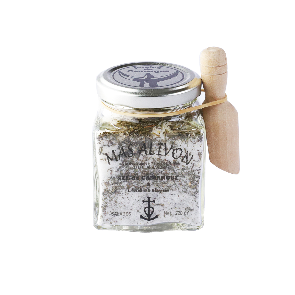 POT SEL DE CAMARGUE AIL ET THYM AVEC PETITE CUILLERE BOIS